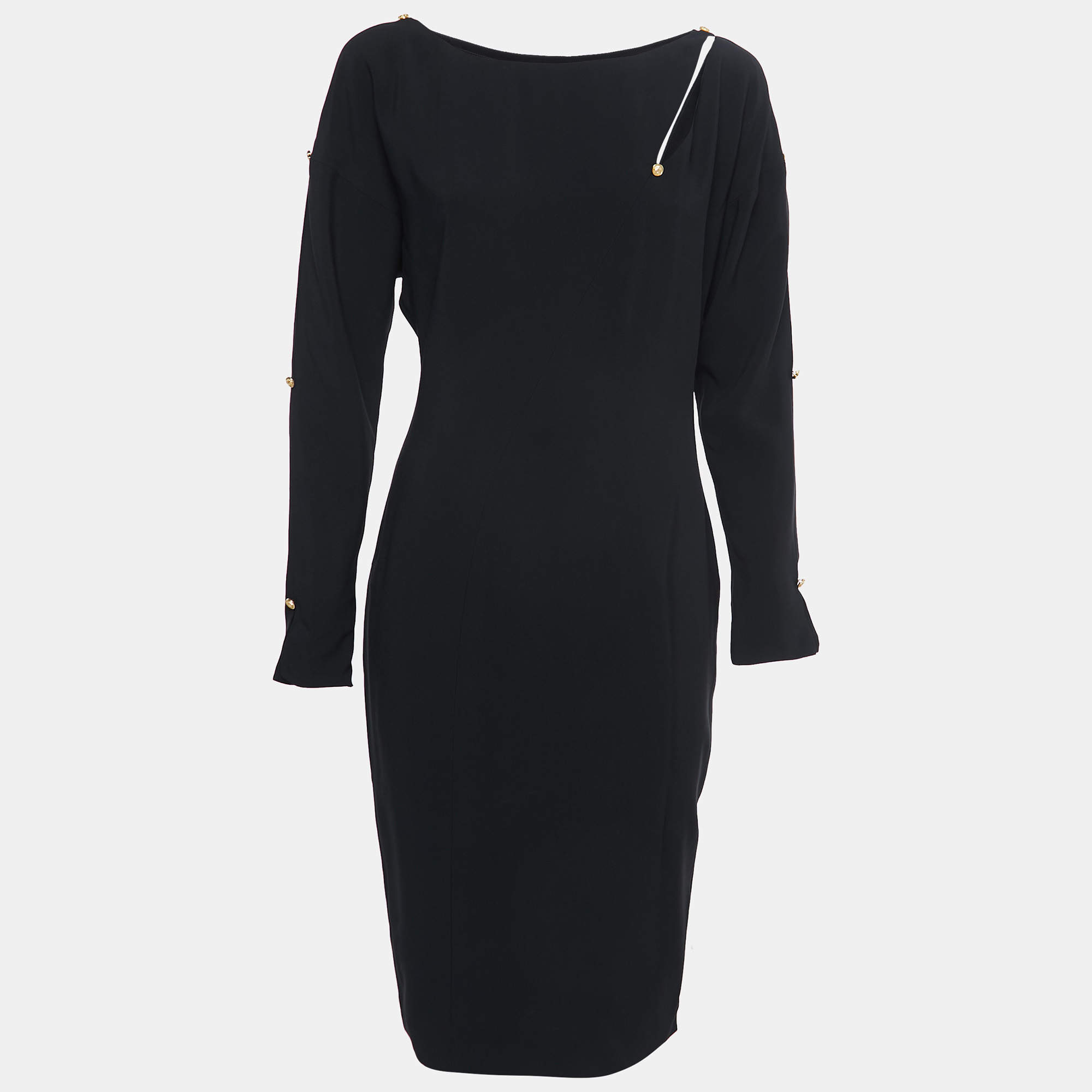 Pre Owned Versace Black Crepe Cutout Detail Midi Dress M