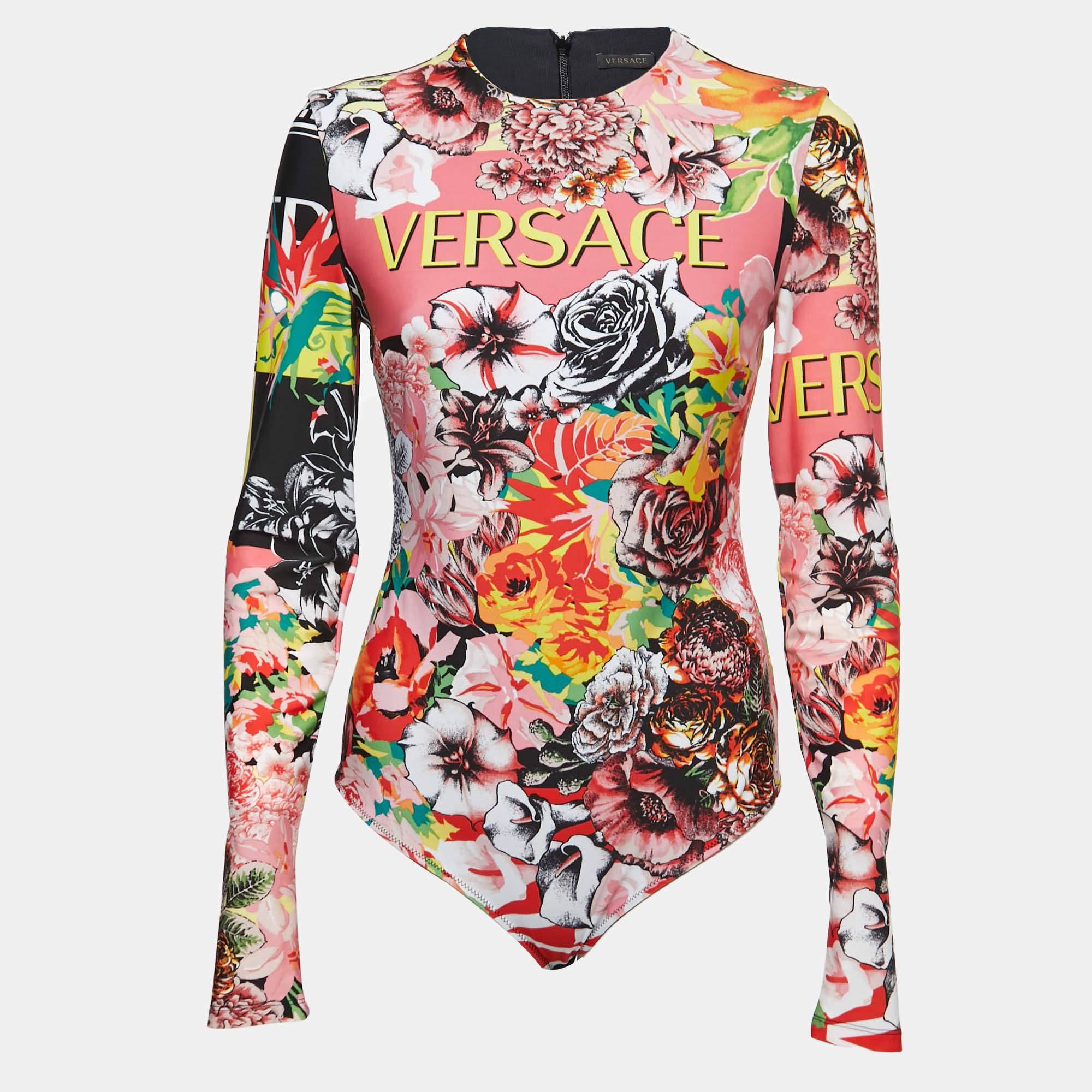 Pre Owned Versace Multicolor Floral Mania Print Stretch Jersey Bodysuit S