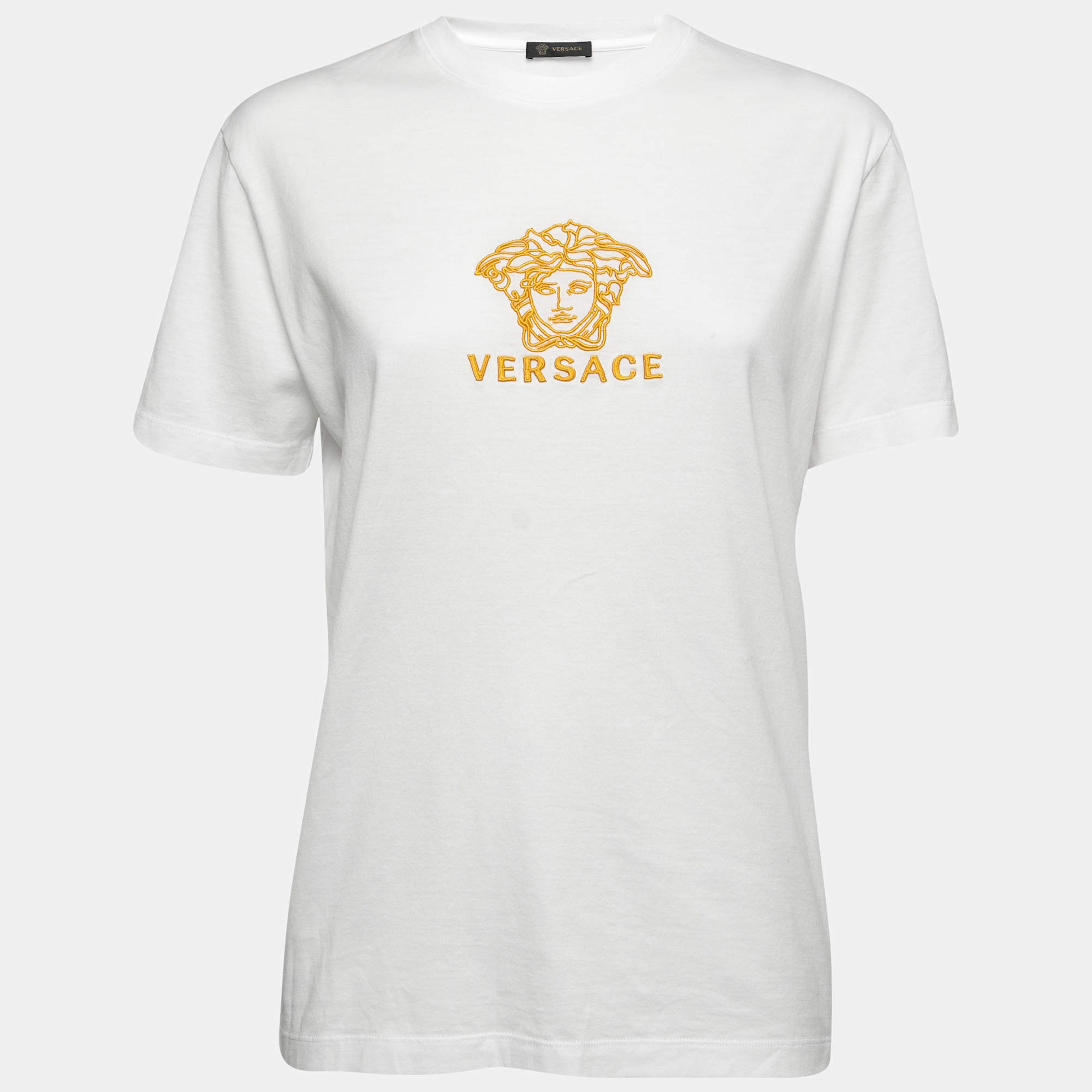 Versace White Cotton Medusa Embroidered Logo T Shirt XL
