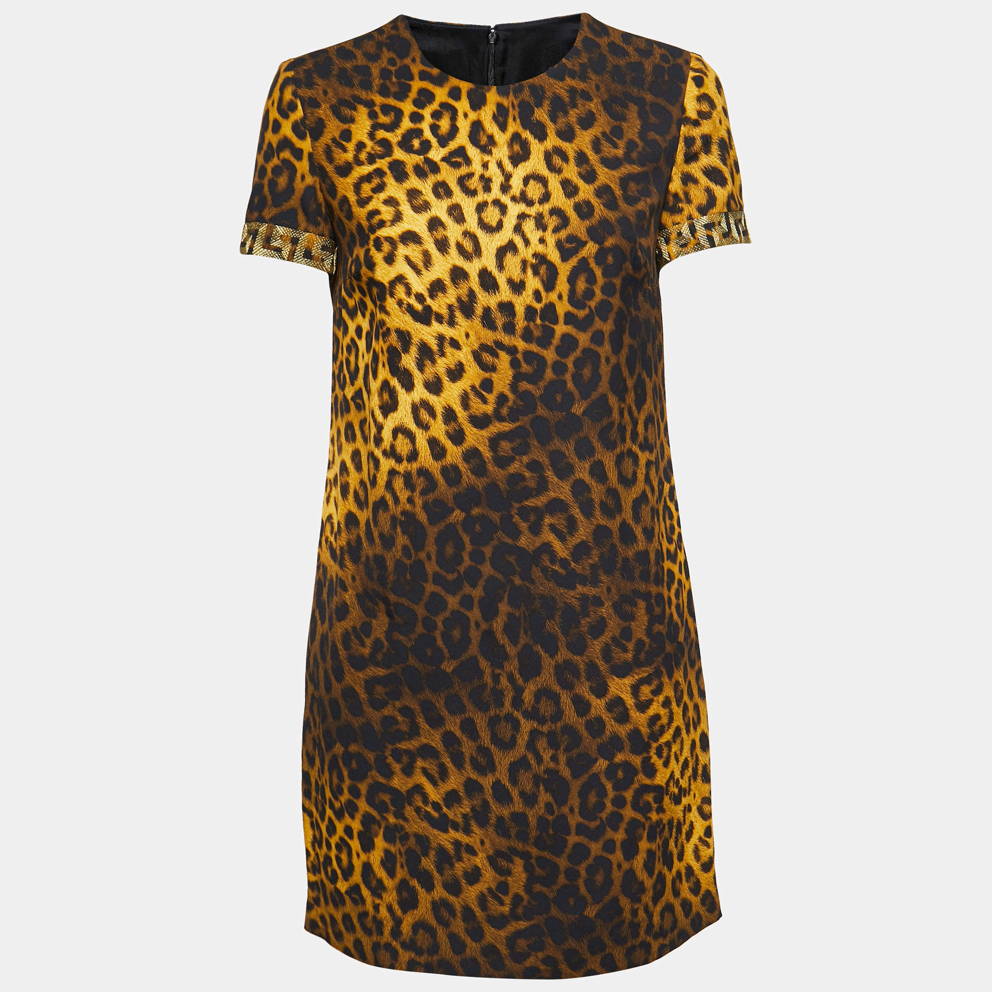 Pre Owned Versace Yellow Animal Printed Crepe Shift Midi Dress S