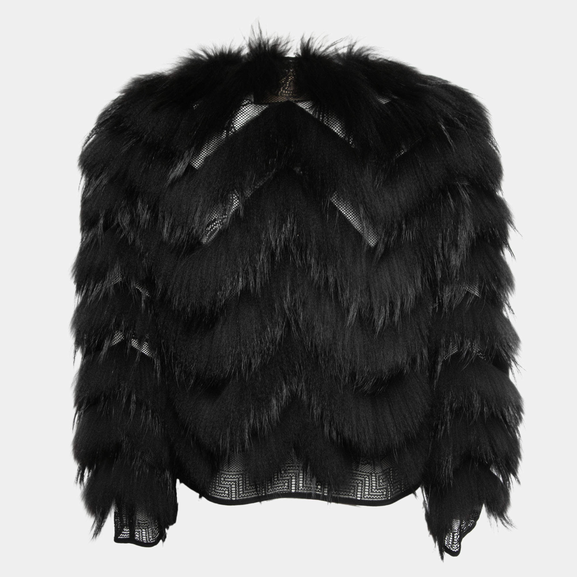 Pre Owned Versace Black Raccoon Fur Cropped Jacket S