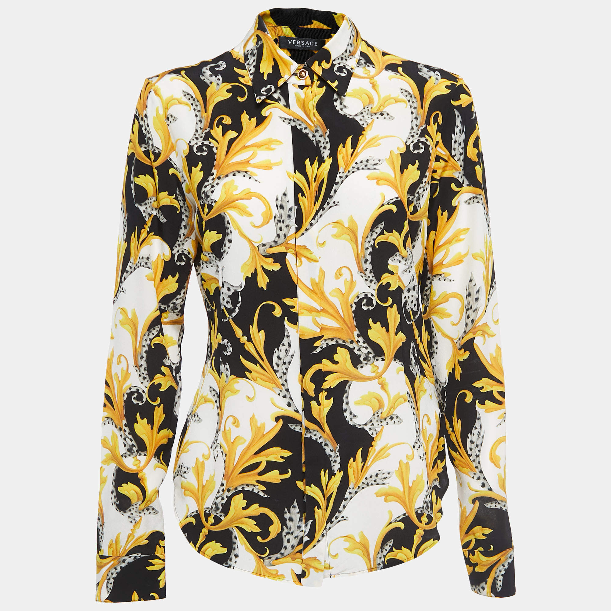 Versace Black/Gold Baroque Printed Silk Shirt S Versace