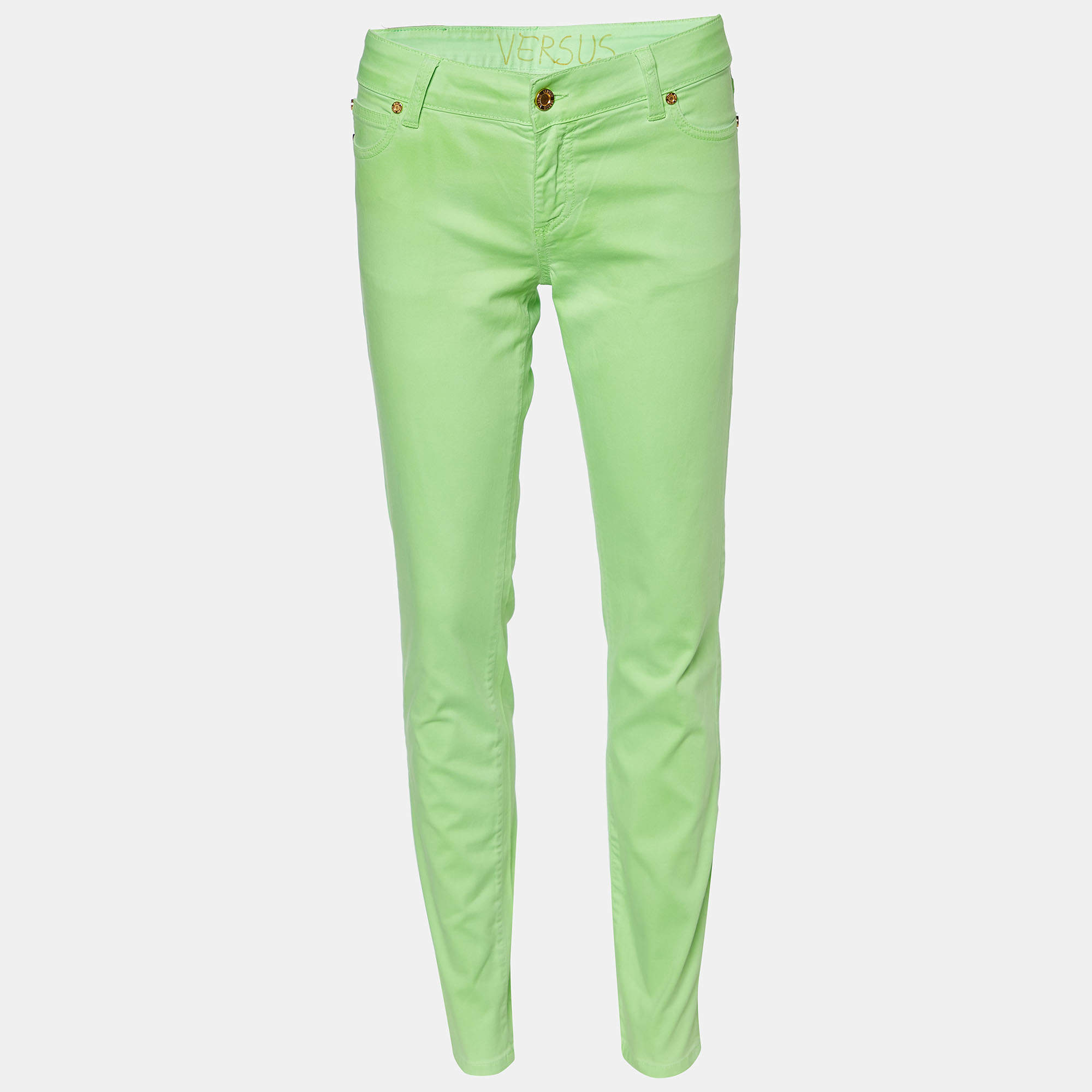 Pre Owned Versus Versace Neon Green Cotton Tapered Jeans M