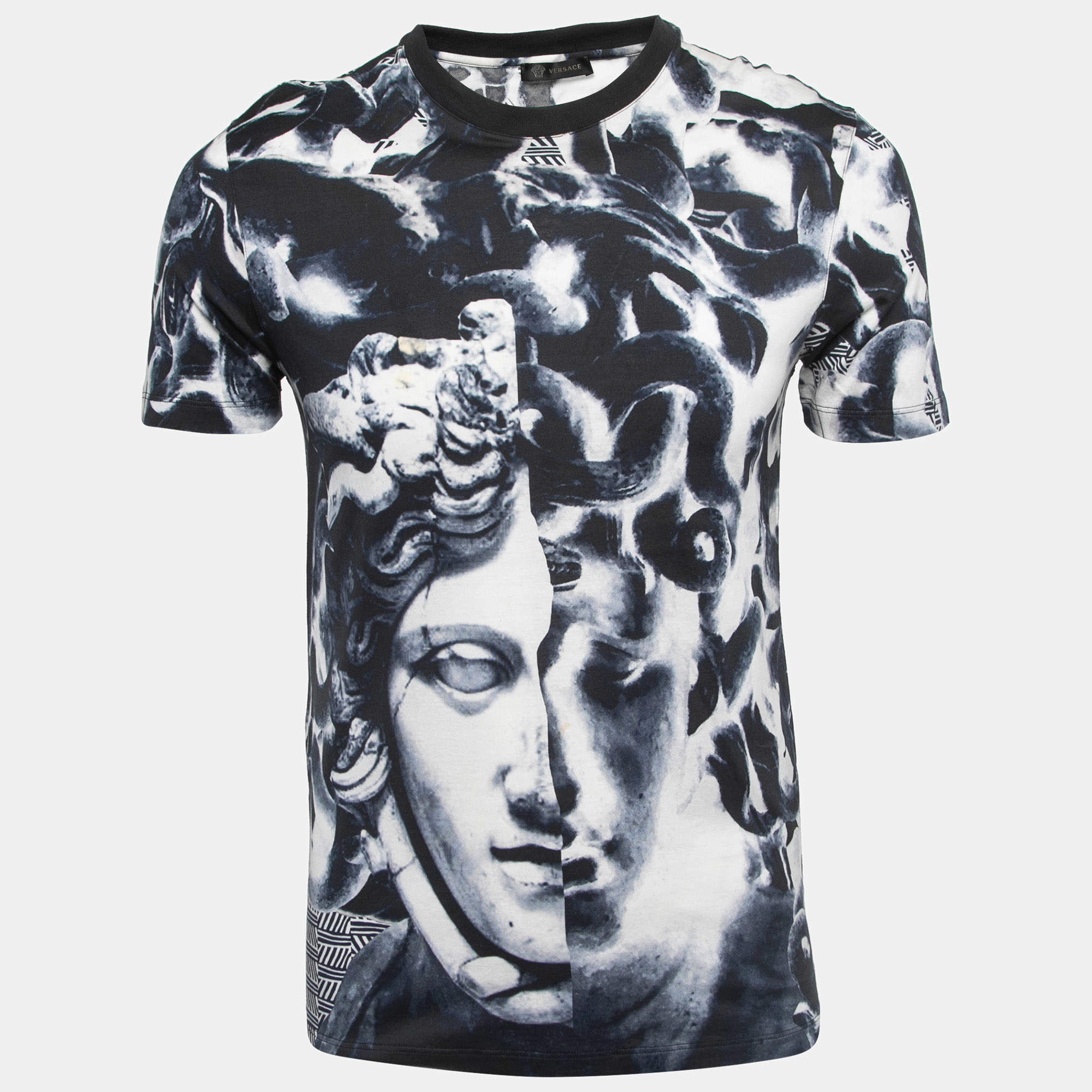 Pre Owned Versace Navy Blue Printed Cotton Knit T-Shirt M