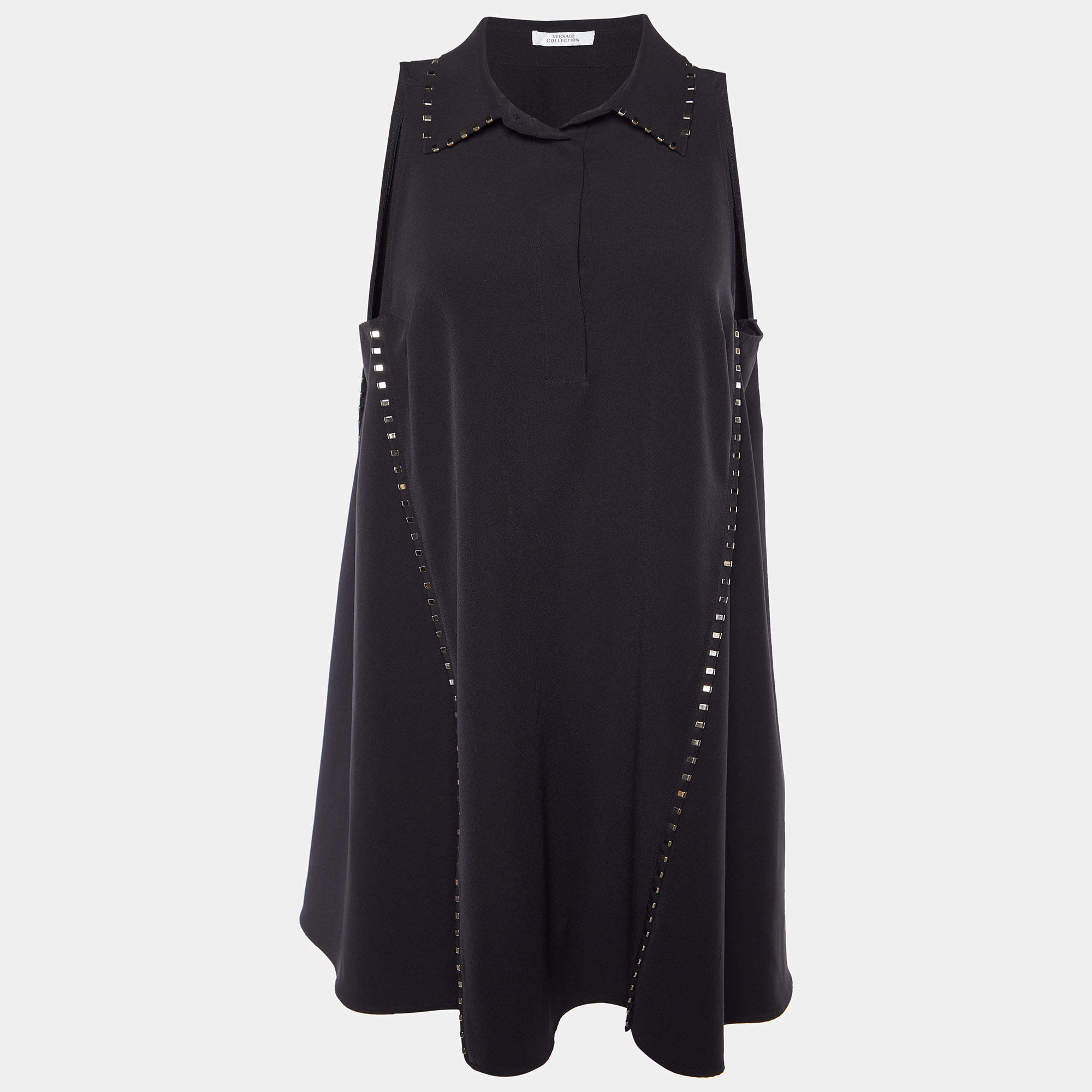 Pre Owned Versace Collection Black Crepe Metal Detail Shift Dress L