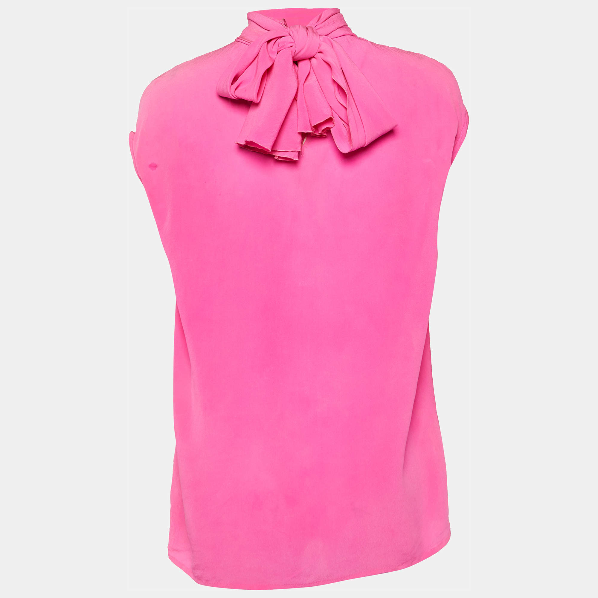 Versace Pink Silk Chiffon Neck Tie Detail Sleeveless Top M