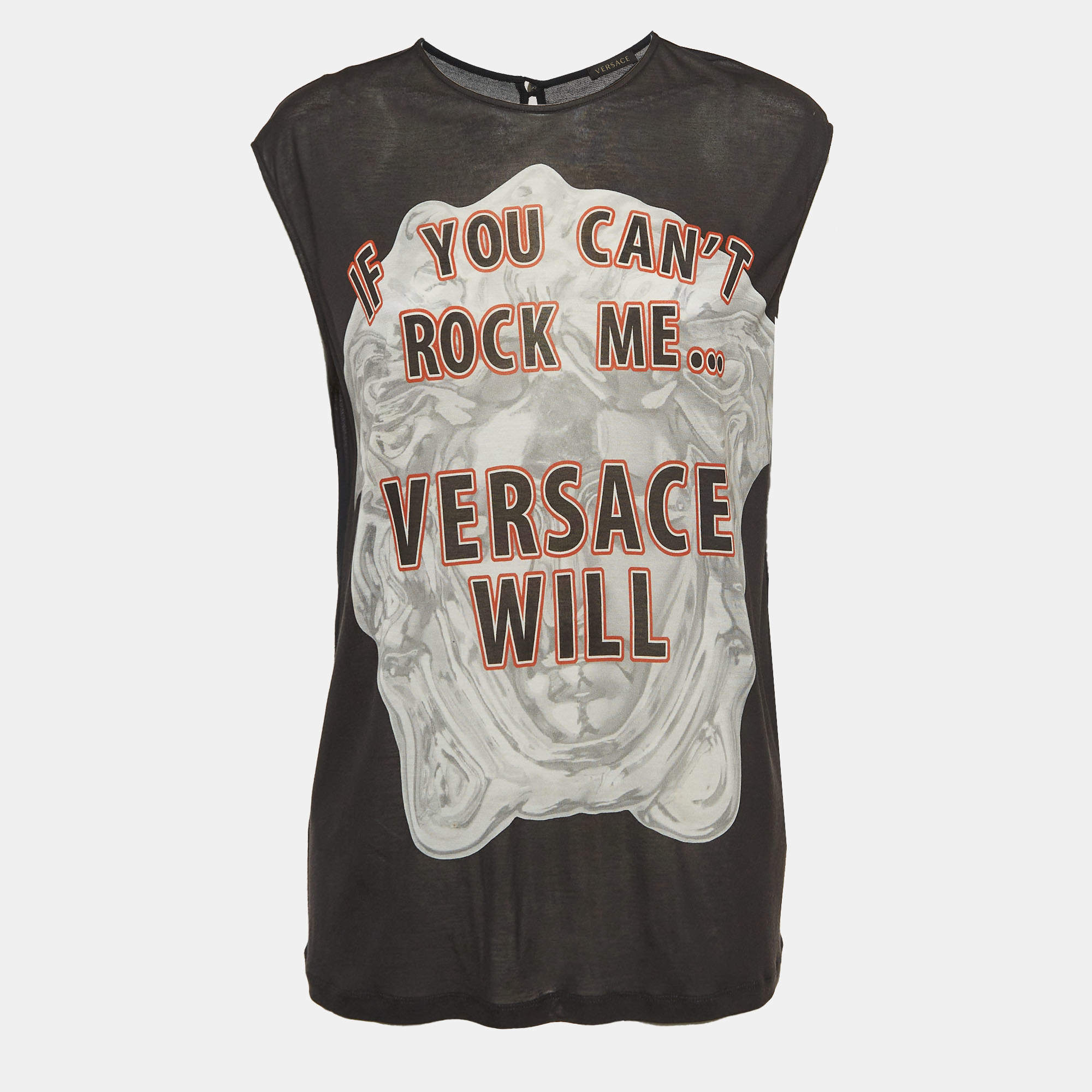 Versace Black Printed Jersey Loose Fit Tank Top S