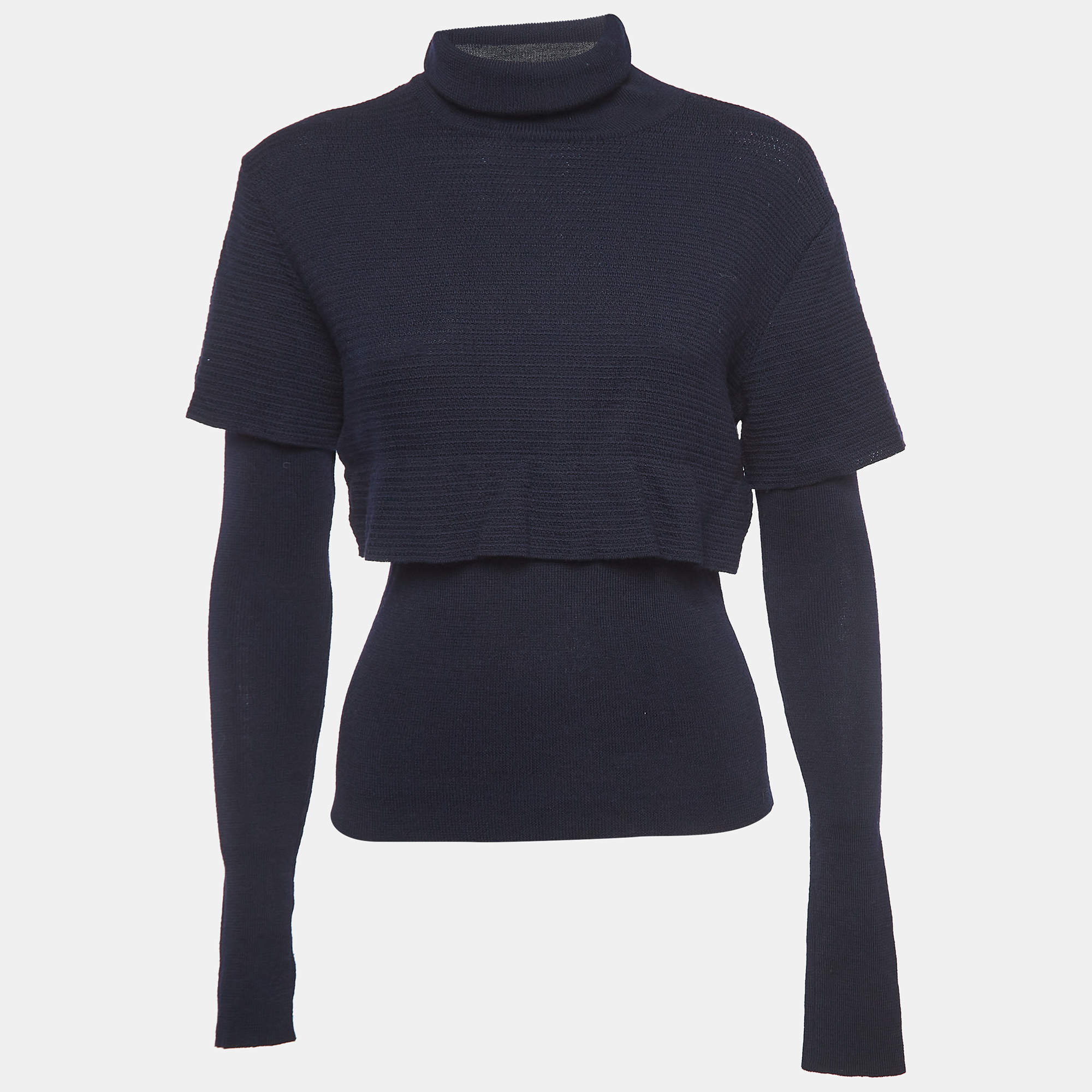 Versace Navy Blue Wool Knit Turtle Neck Long Sleeve Top M