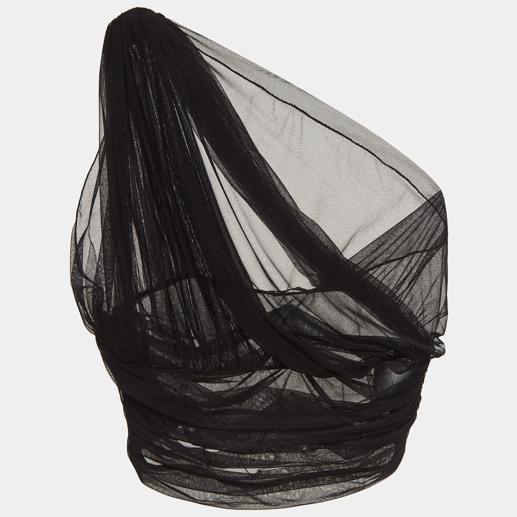 Pre Owned Versace Black Pleated Tulle Halter Neck Crop Top S