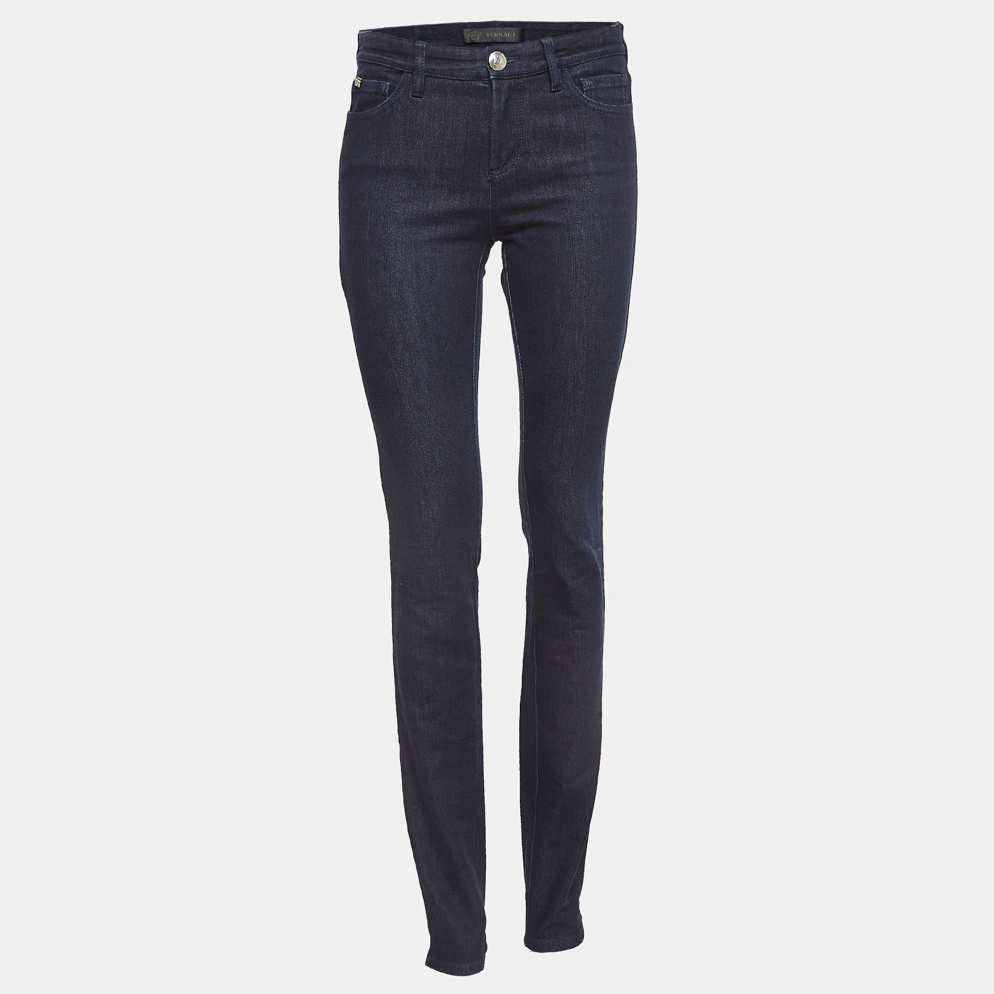 Pre Owned Versace Dark Blue Stretch Denim Skinny Jeans M Waist 28"