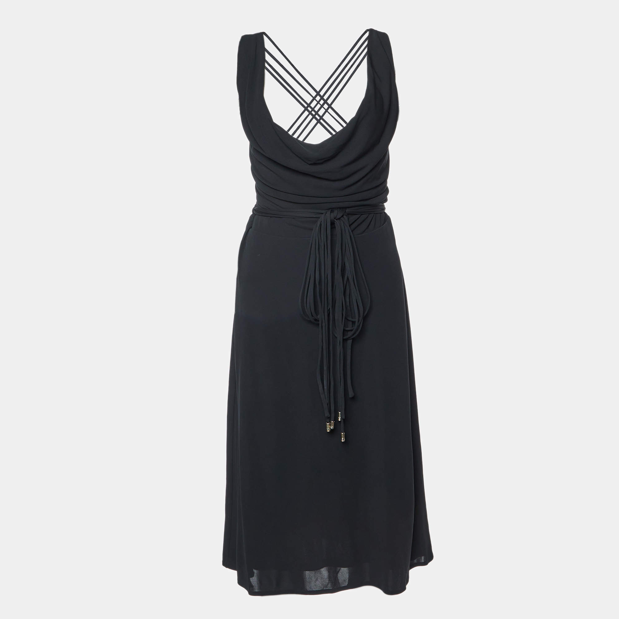 Versace Black Crepe Lace Up Back Sleeveless Dress L