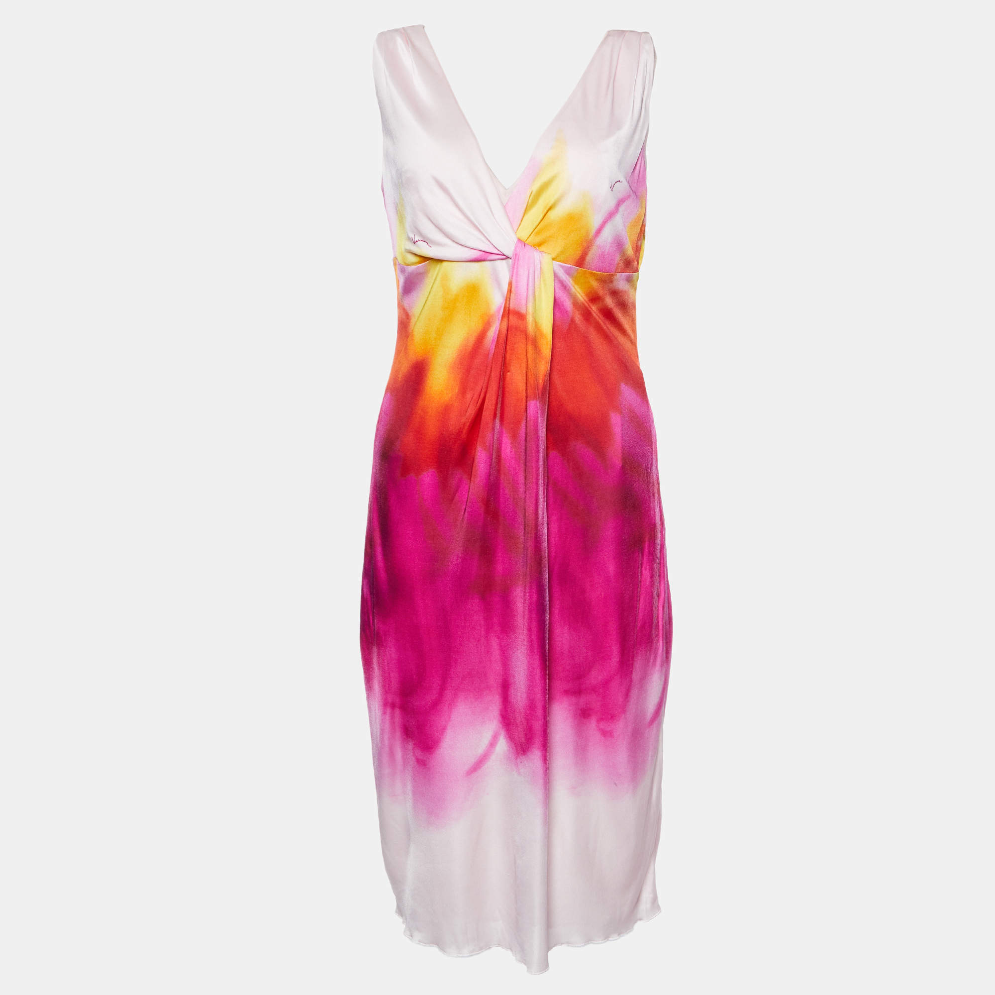 Pre Owned Versace Pink Tie-Dye Jersey Sleeveless Knee Length Dress L