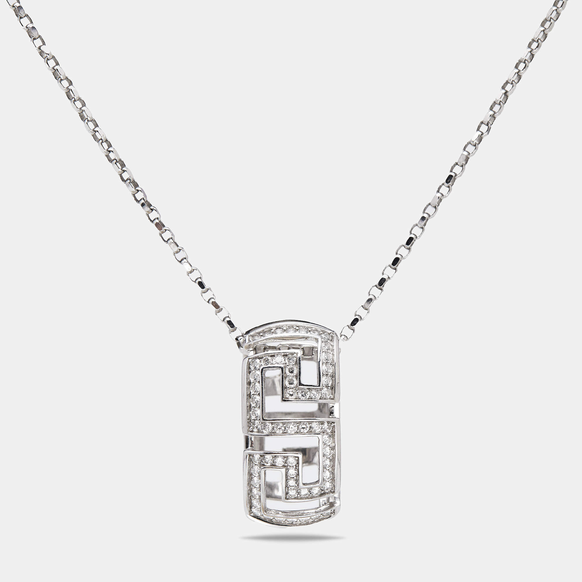 Versace Greca Diamond 18k White Gold Pendant Necklace