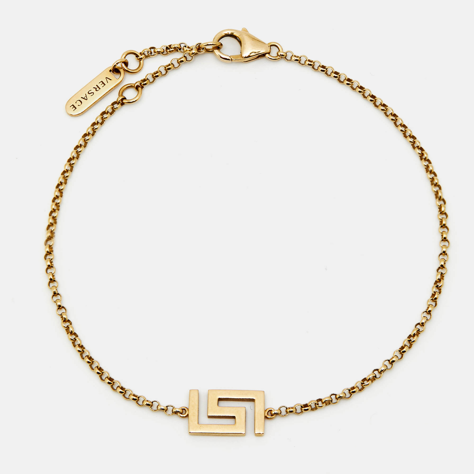 Pre Owned Versace Greek Key Motif 18K Yellow Gold Bracelet