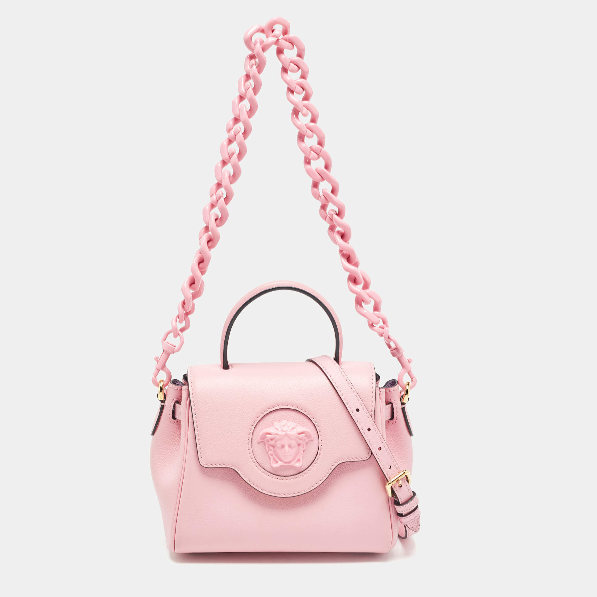 Versace Pink Leather La Medusa Top Handle Bag