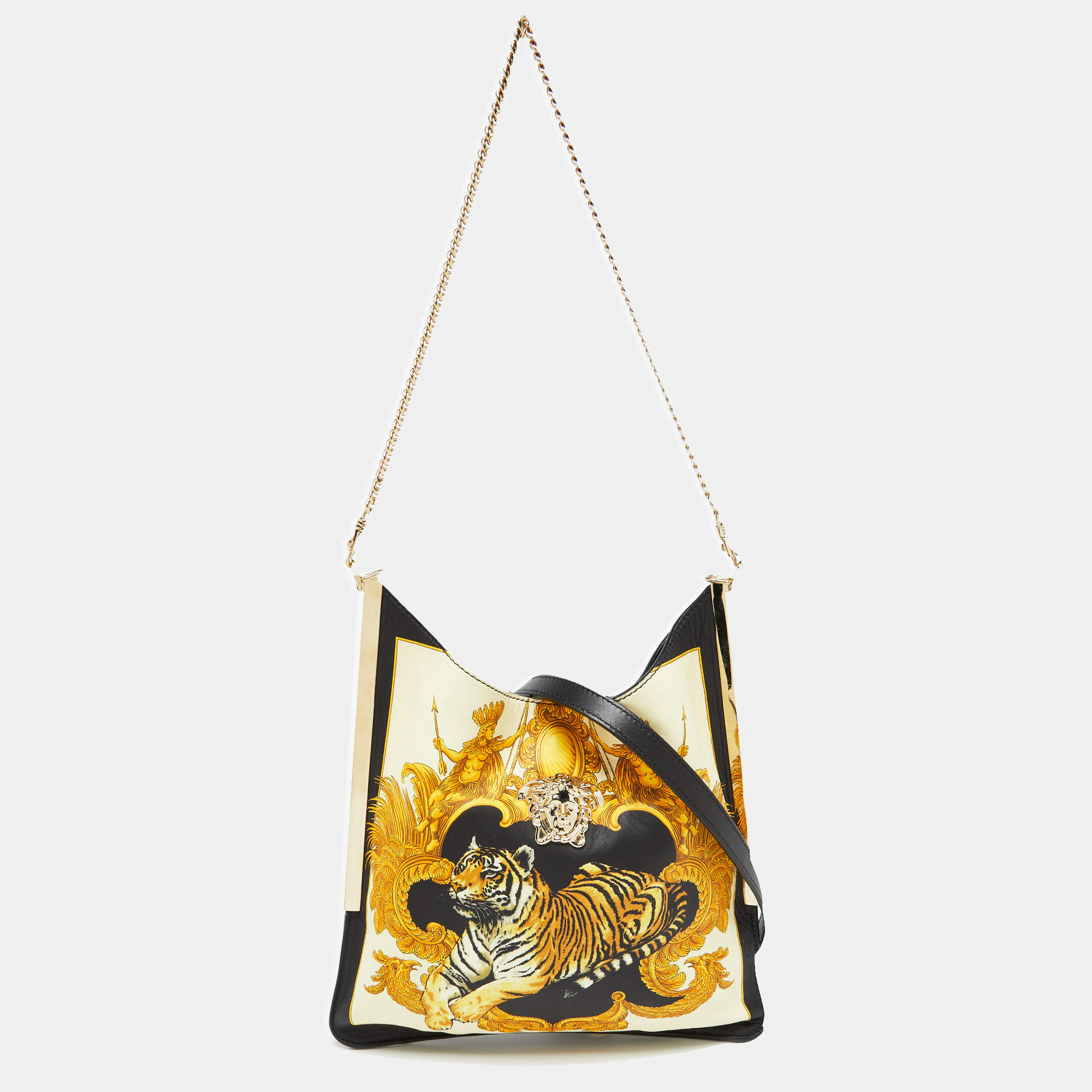 Versace Multicolor Leather Tiger Printed Medusa Shoulder Bag