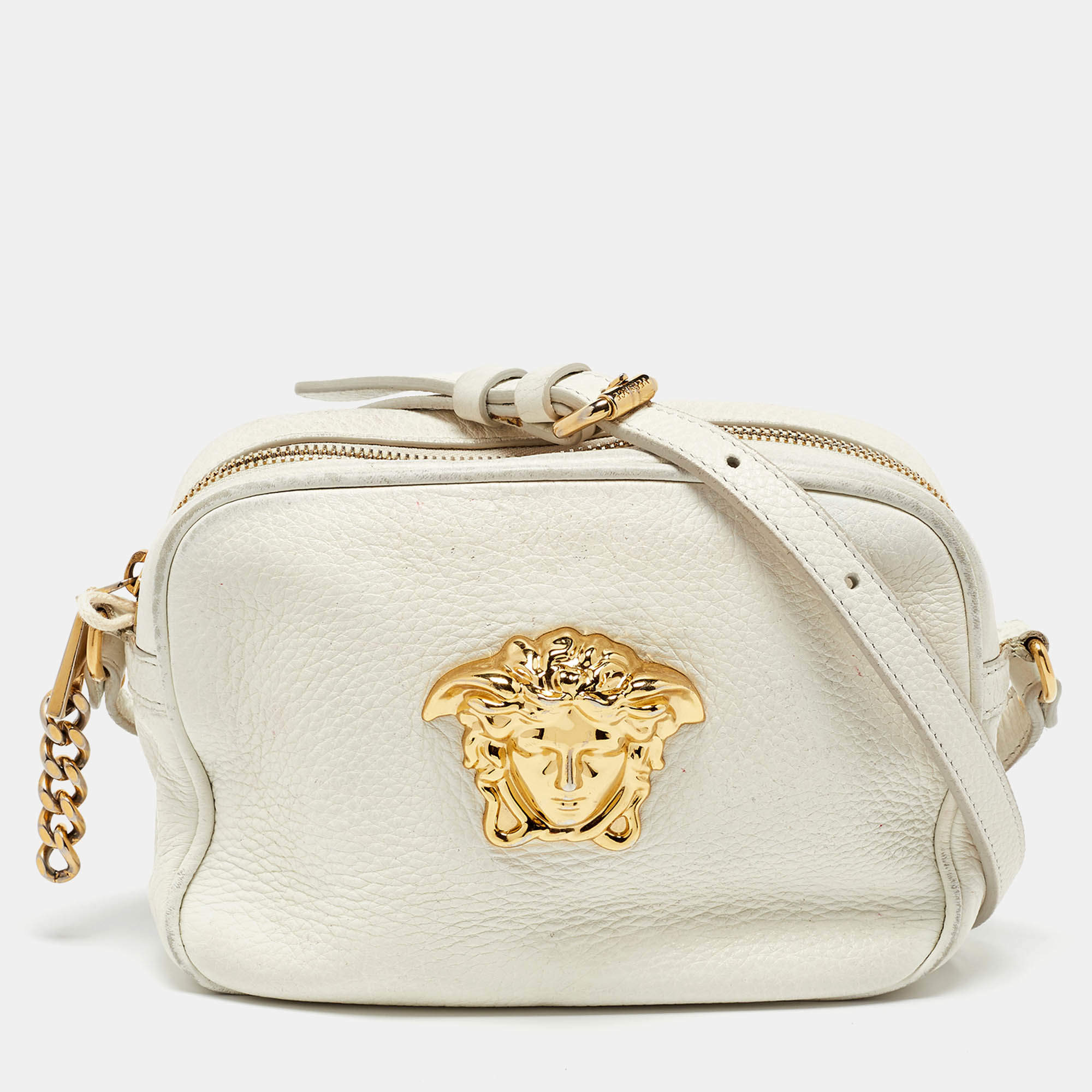 Versace White Leather Small Medusa Camera Bag