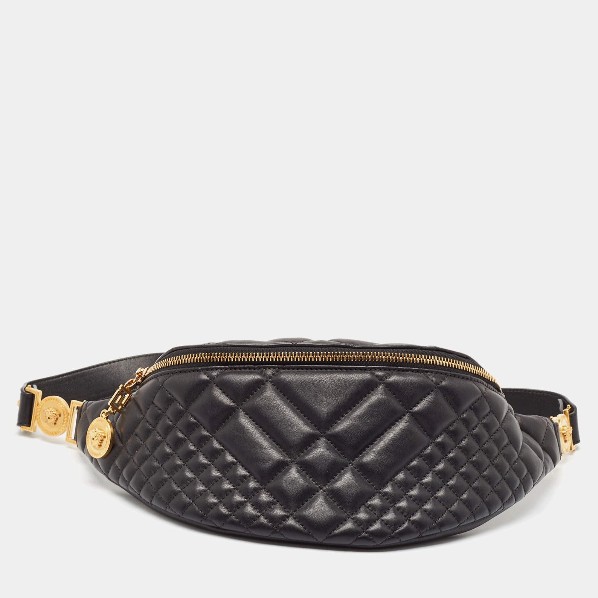 Versace Black Quilted Leather Medusa Belt Bag