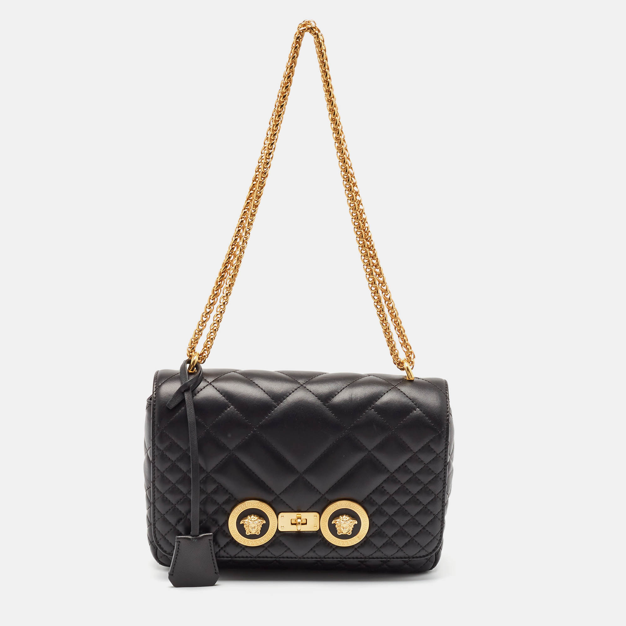 Versace Black Quilted Leather Icon Shoulder Bag