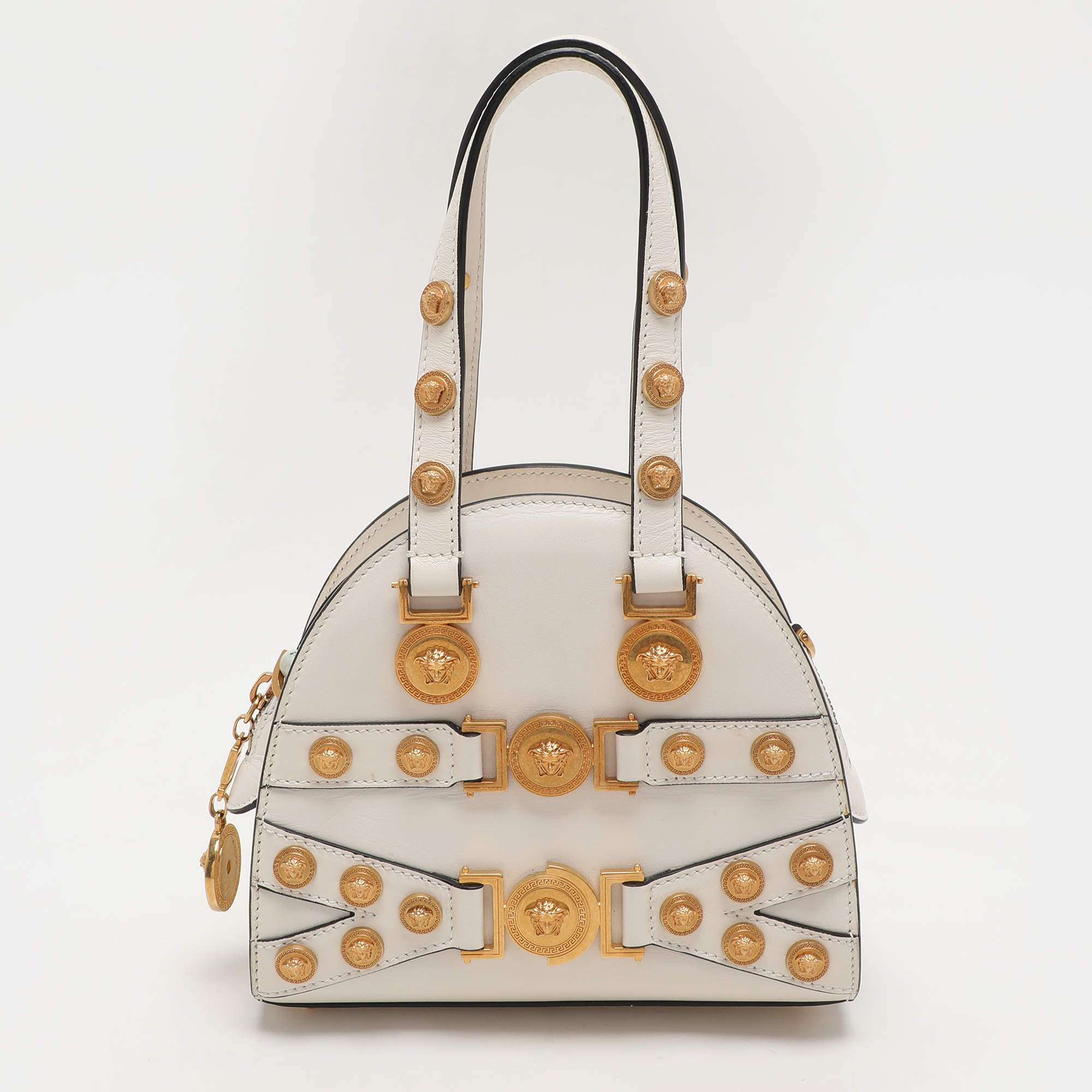 Versace White Leather Tribute Medallion Satchel