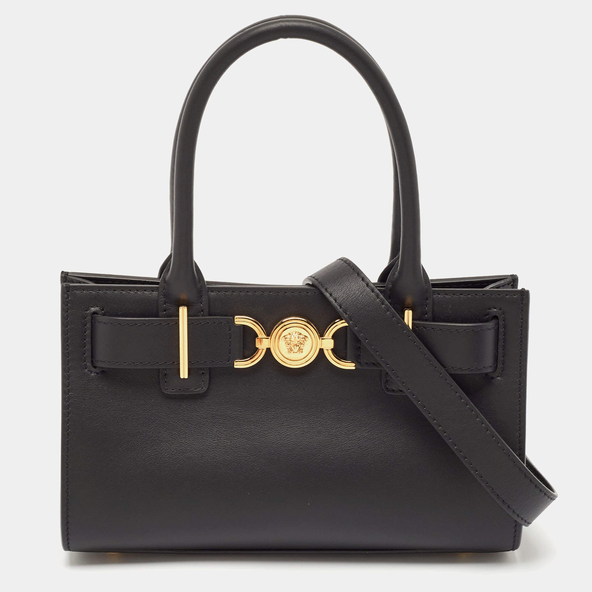 Pre Owned Versace Black Leather Small Medusa '95 Tote