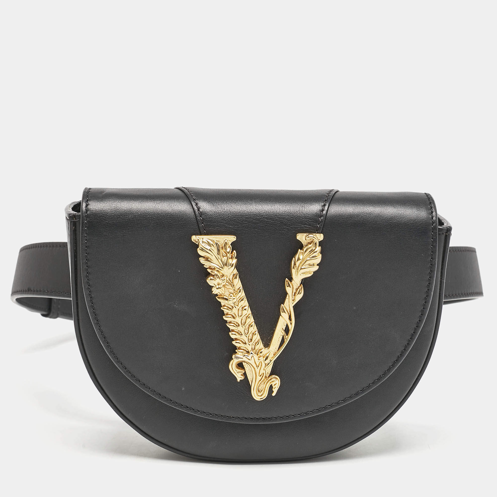 Versace Black Leather Virtus Convertible Belt Bag