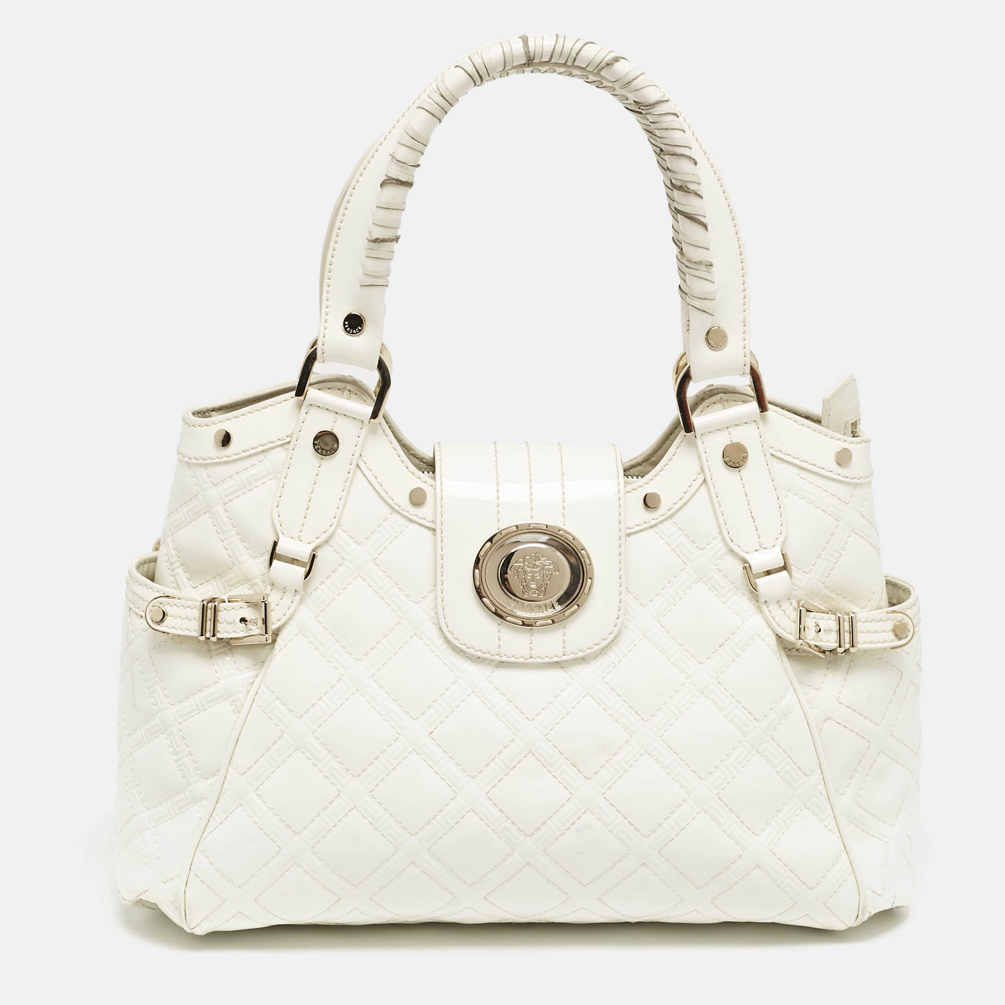 Versace White Quilted Patent Leather Satchel