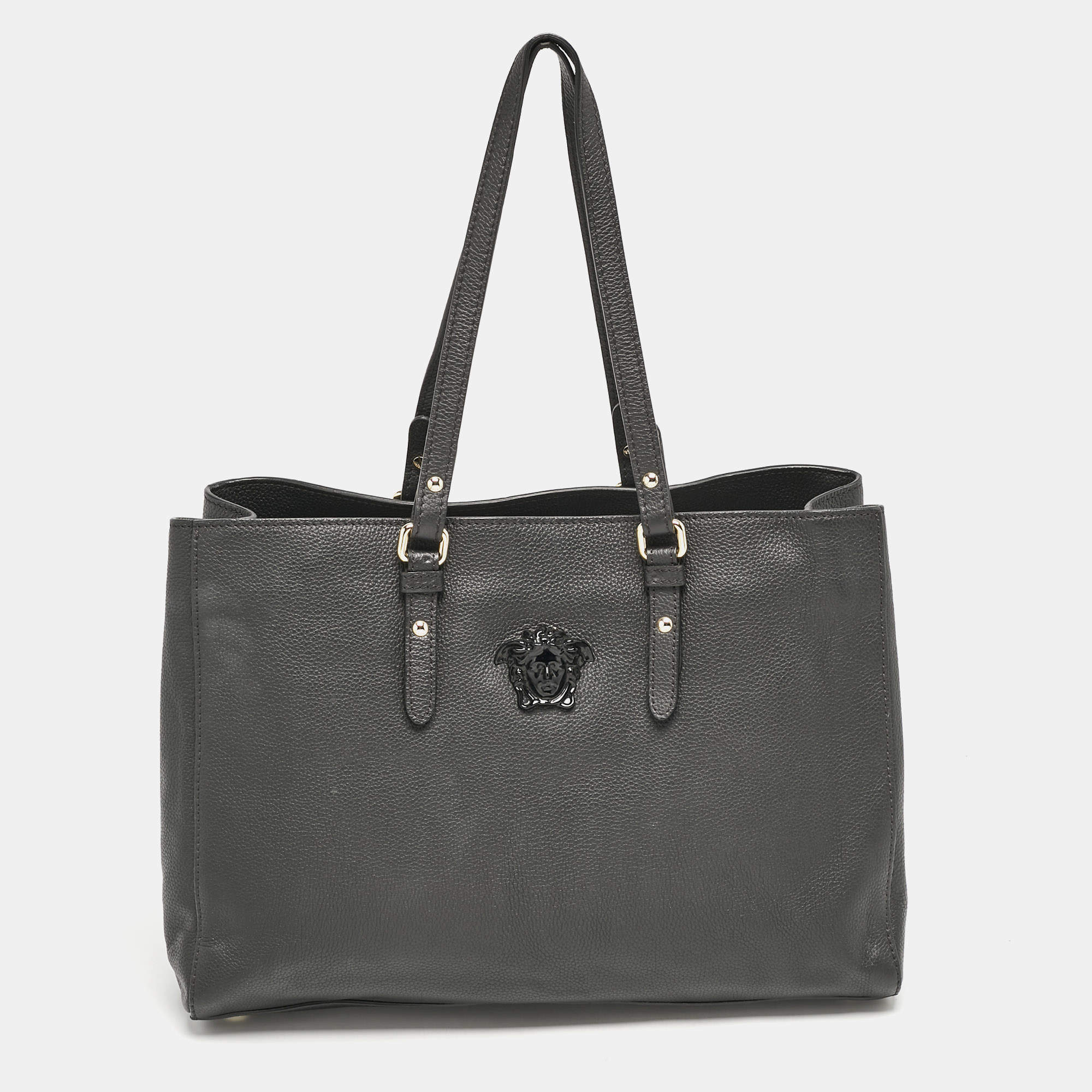 Versace Black Leather La Medusa Tote