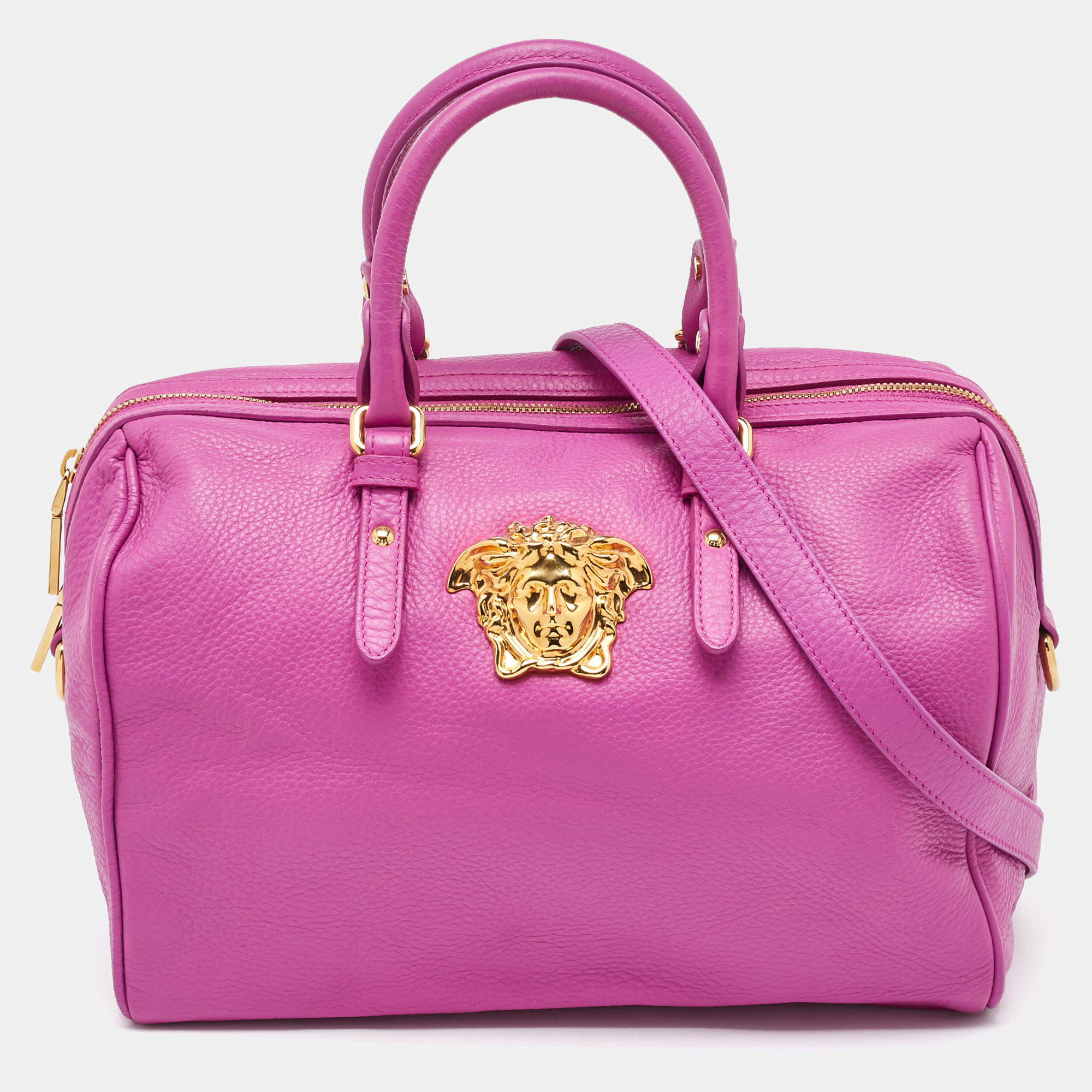 Versace Pink Leather Palazzo Medusa Boston Bag