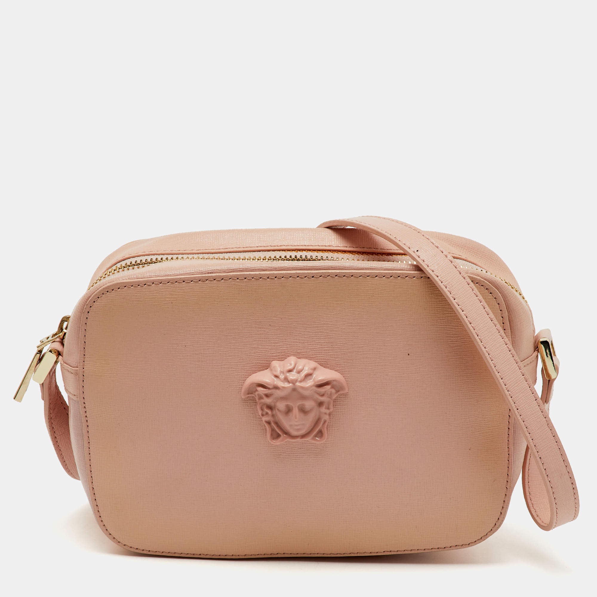 Versace Light Pink Leather Medusa Palazzo Camera Crossbody Bag