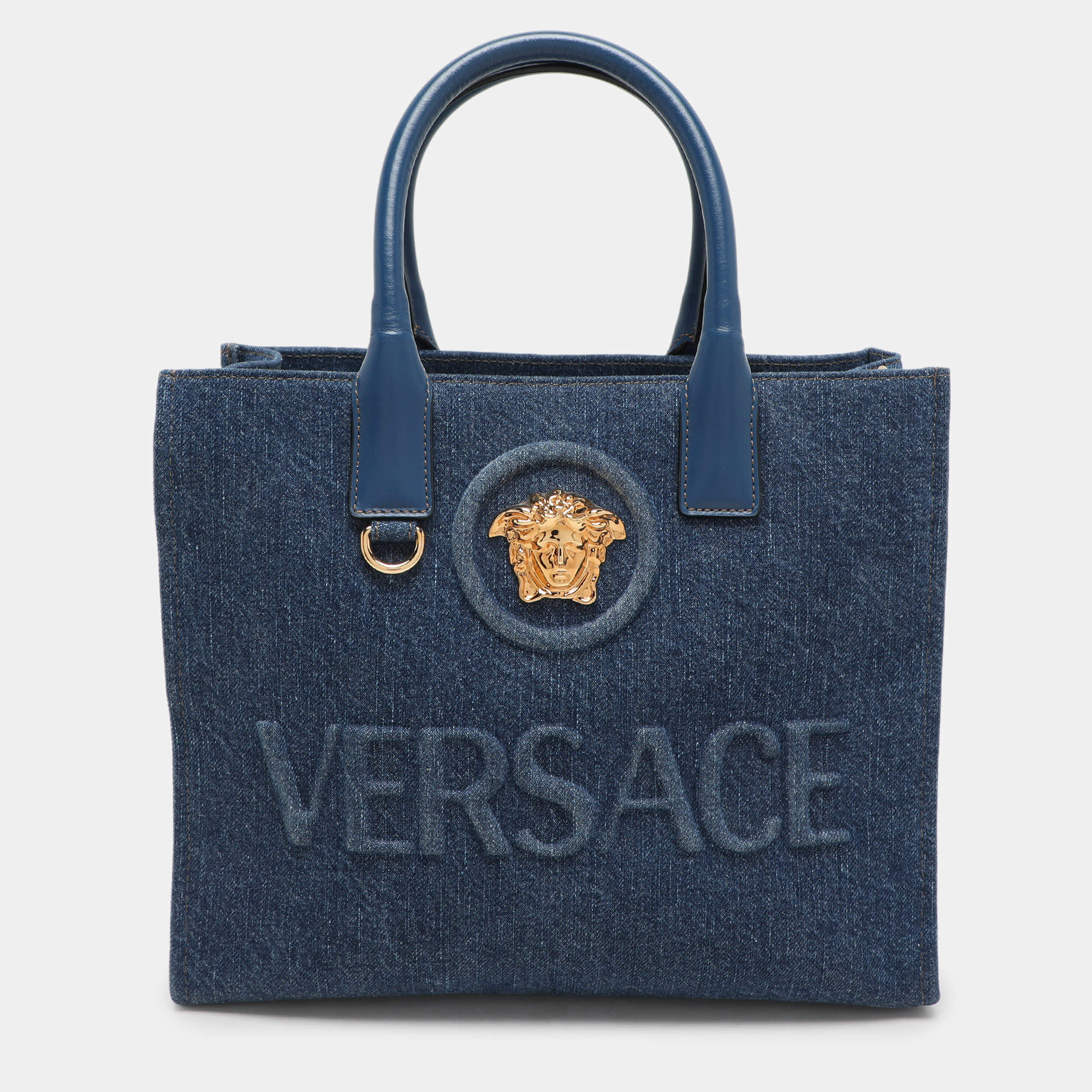 Versace Blue Denim Small La Medusa Tote