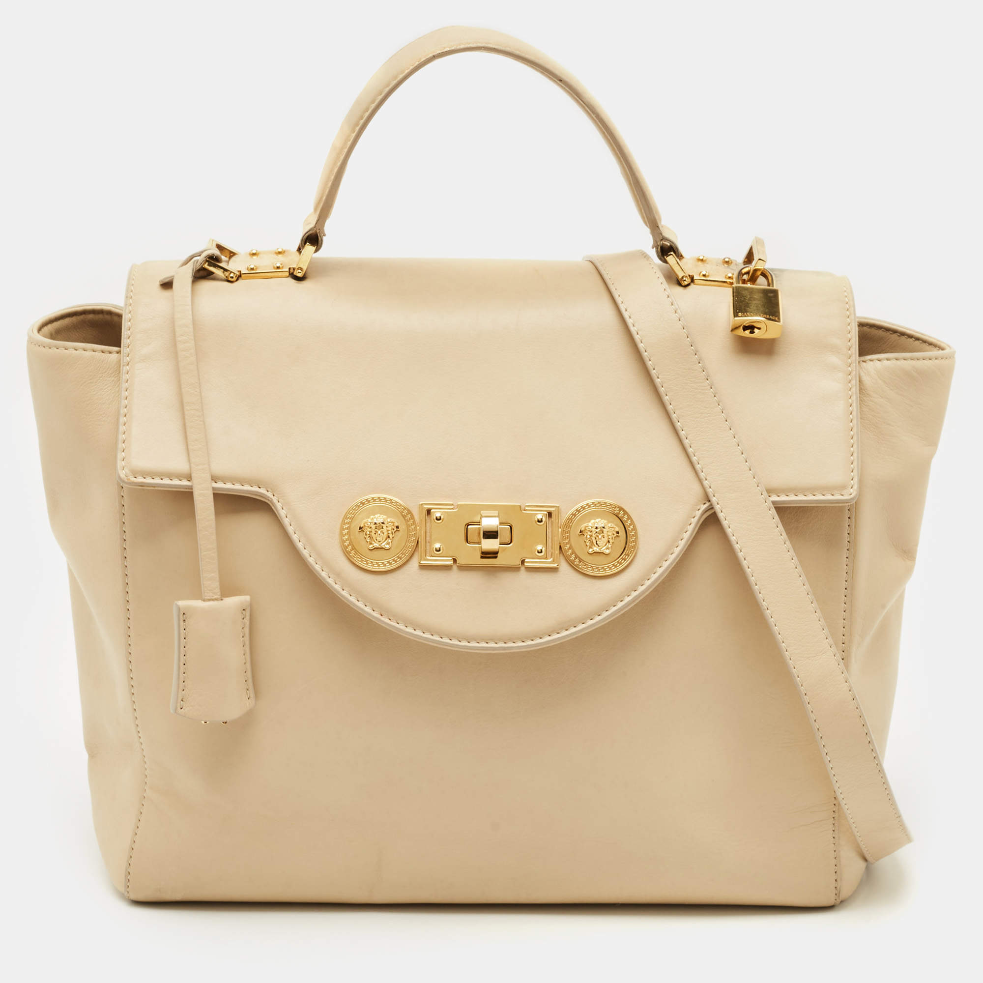 Versace Cream Leather Medusa Top Handle Bag