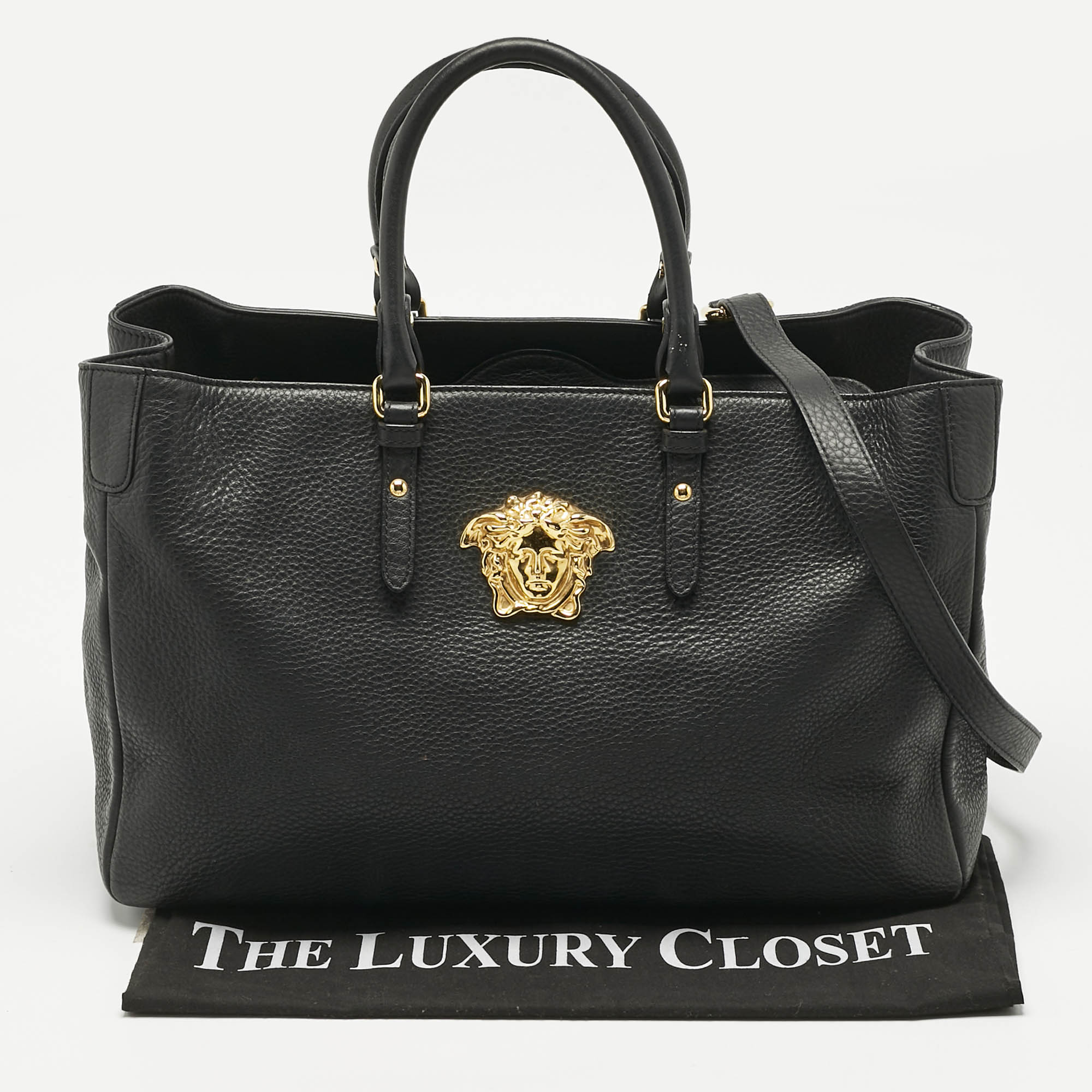 Versace Black Leather La Medusa Shopper Tote