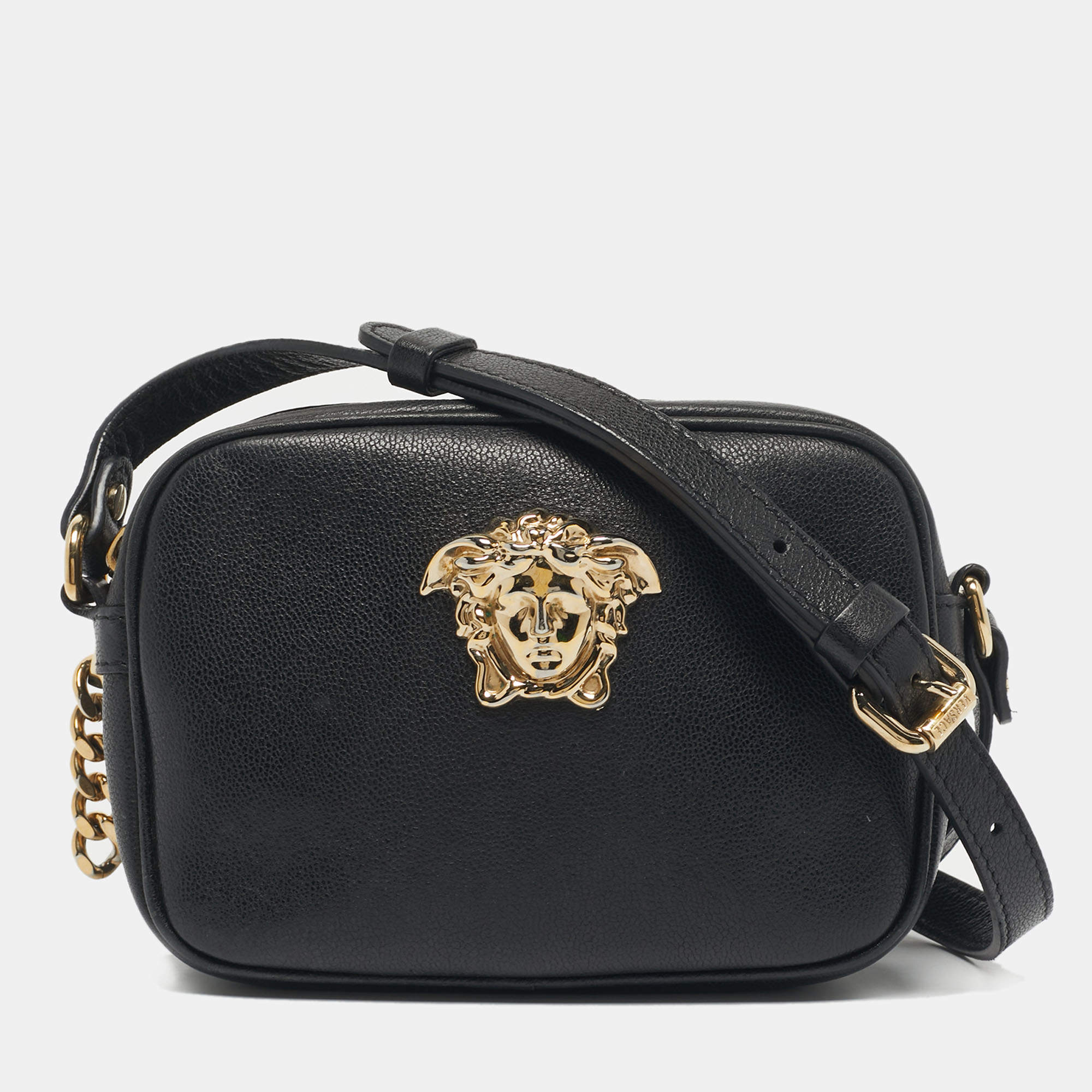 Pre Owned Versace Black Leather Medusa Camera Crossbody Bag