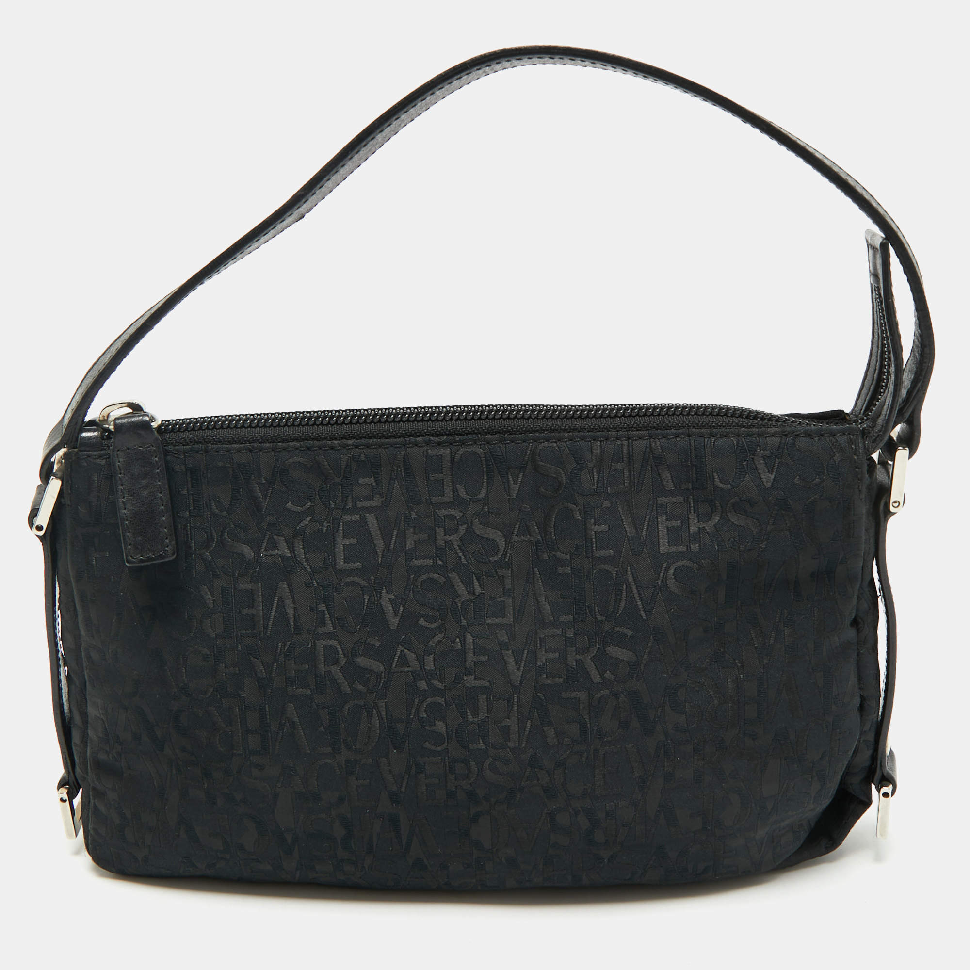 Pre Owned Versace Black Jacquard Fabric Pochette Bag