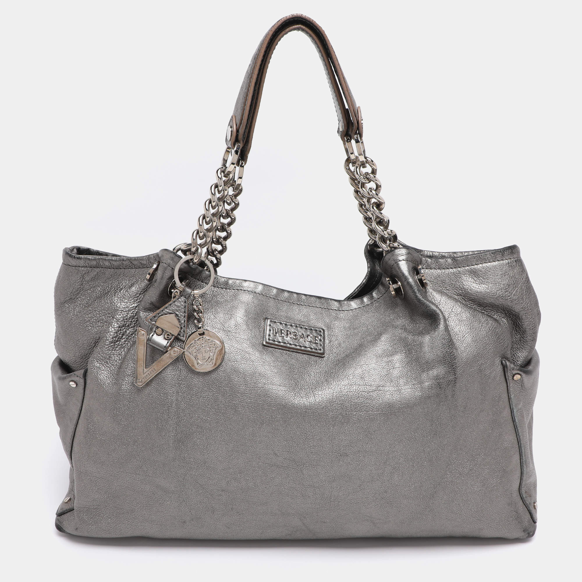 Pre Owned Versace Metallic Leather Chain Shoulder Bag