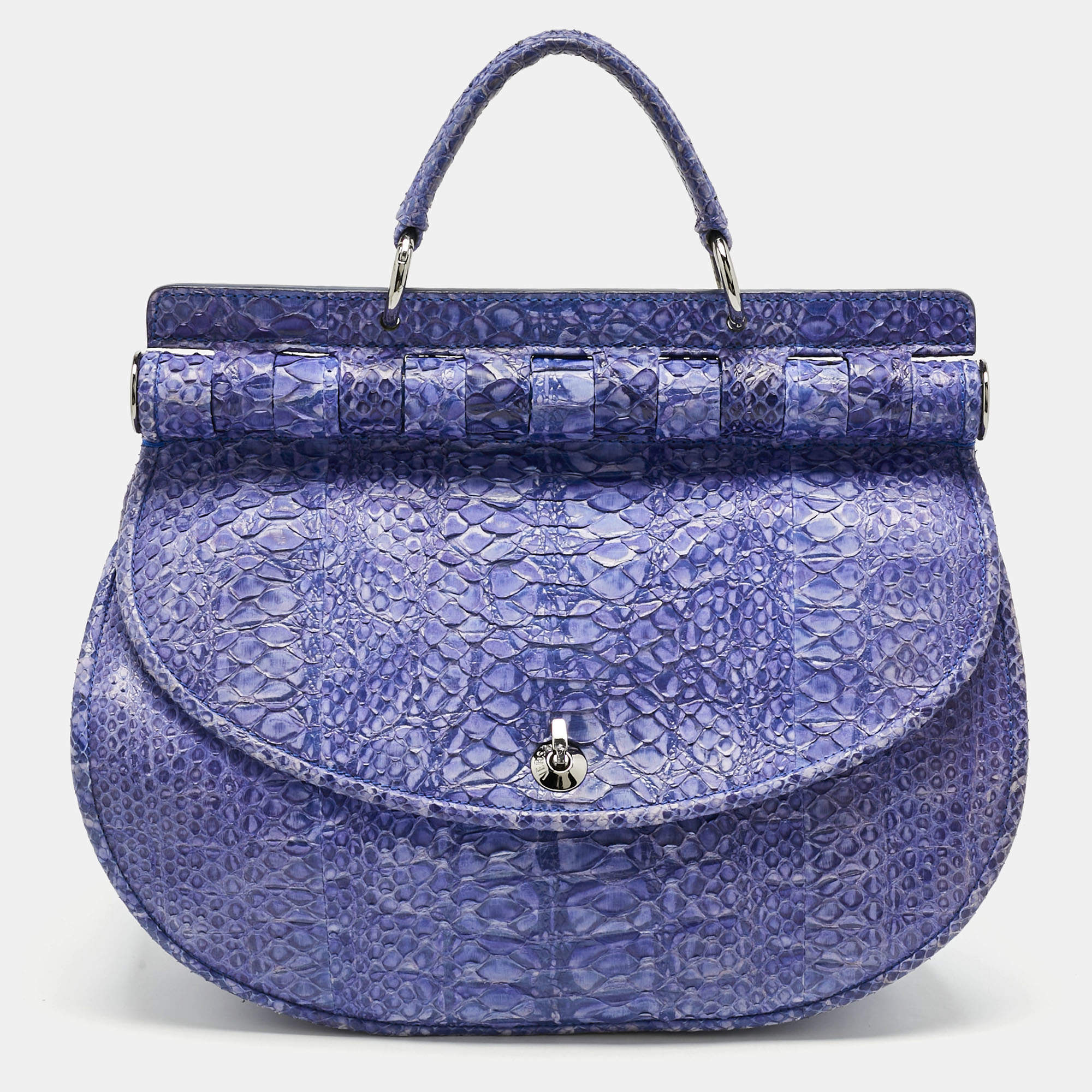Pre Owned Versace Purple Python Top Handle Bag