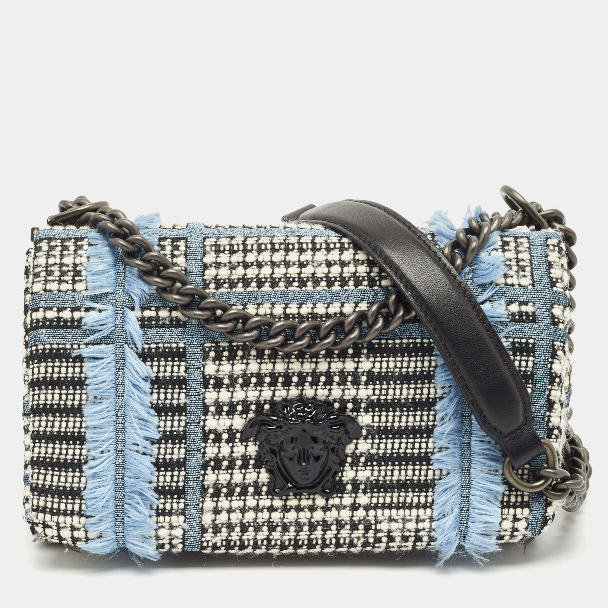 Pre Owned حقيبة كتف فيرساتشي سلطان بلو بلازو تويد