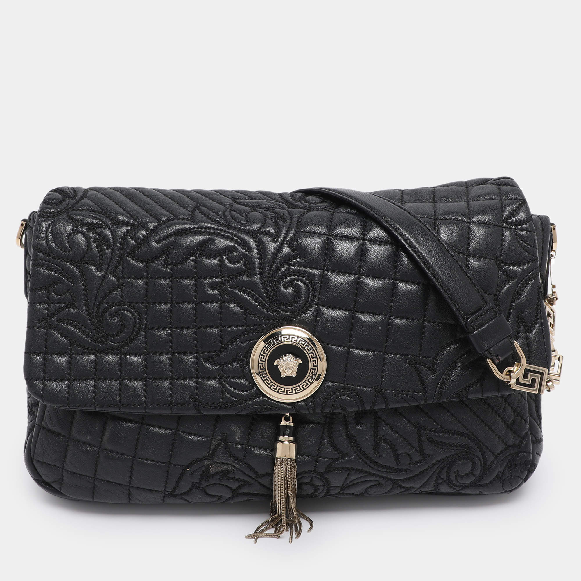 Pre Owned Versace Black Quilted Leather Calliope Vanitas Shoulder Bag