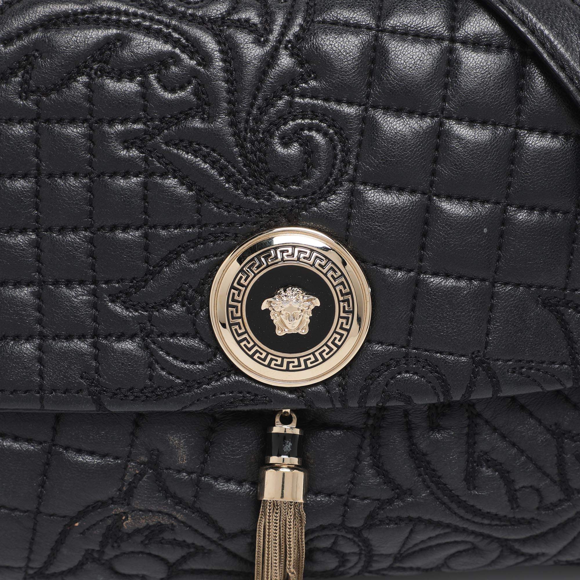 Versace Black Quilted Leather Calliope Vanitas Shoulder Bag