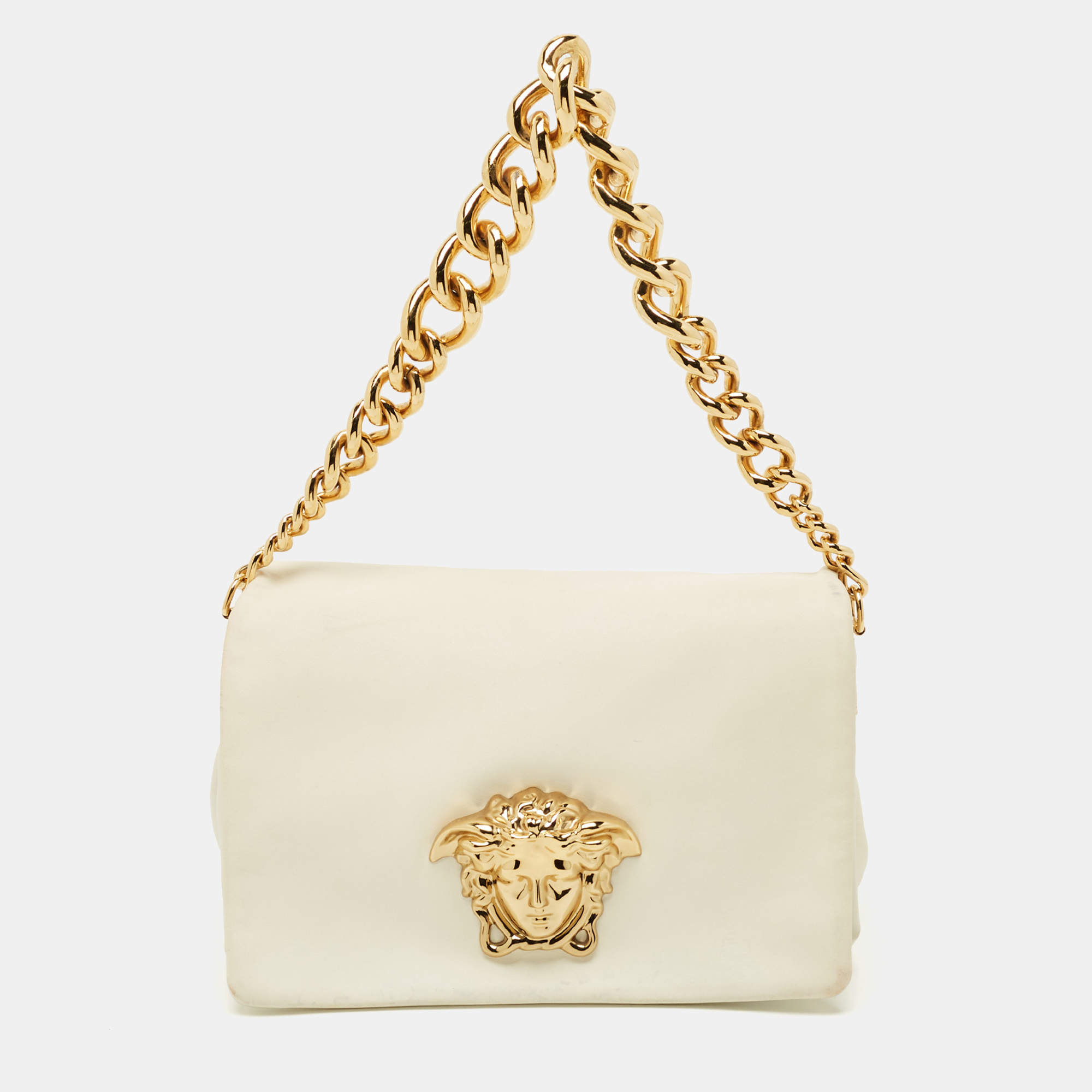Pre Owned Versace White Leather Medusa Sultan Shoulder Bag