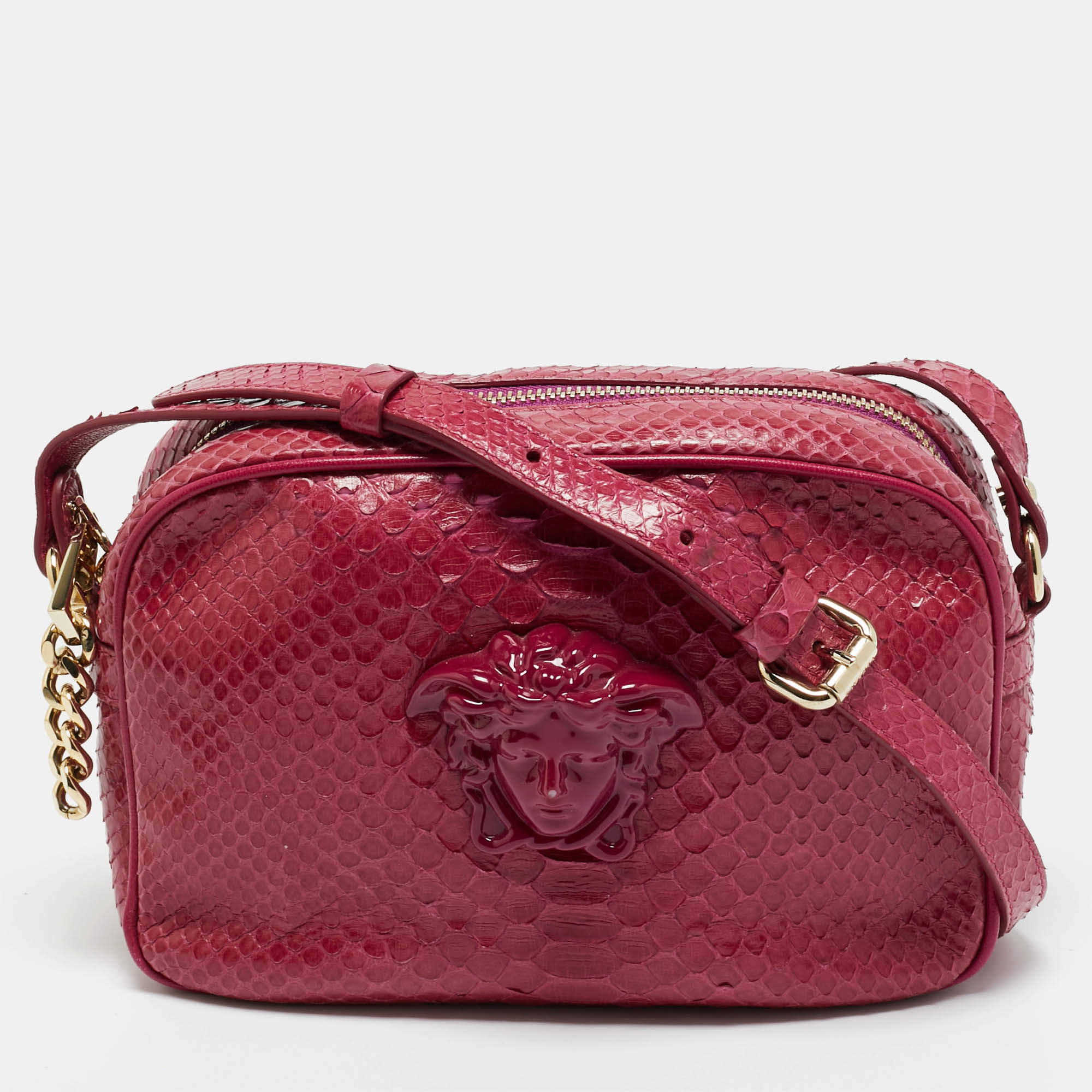 Pre Owned Versace Pink Python Palazzo Medusa Camera Crossbody Bag