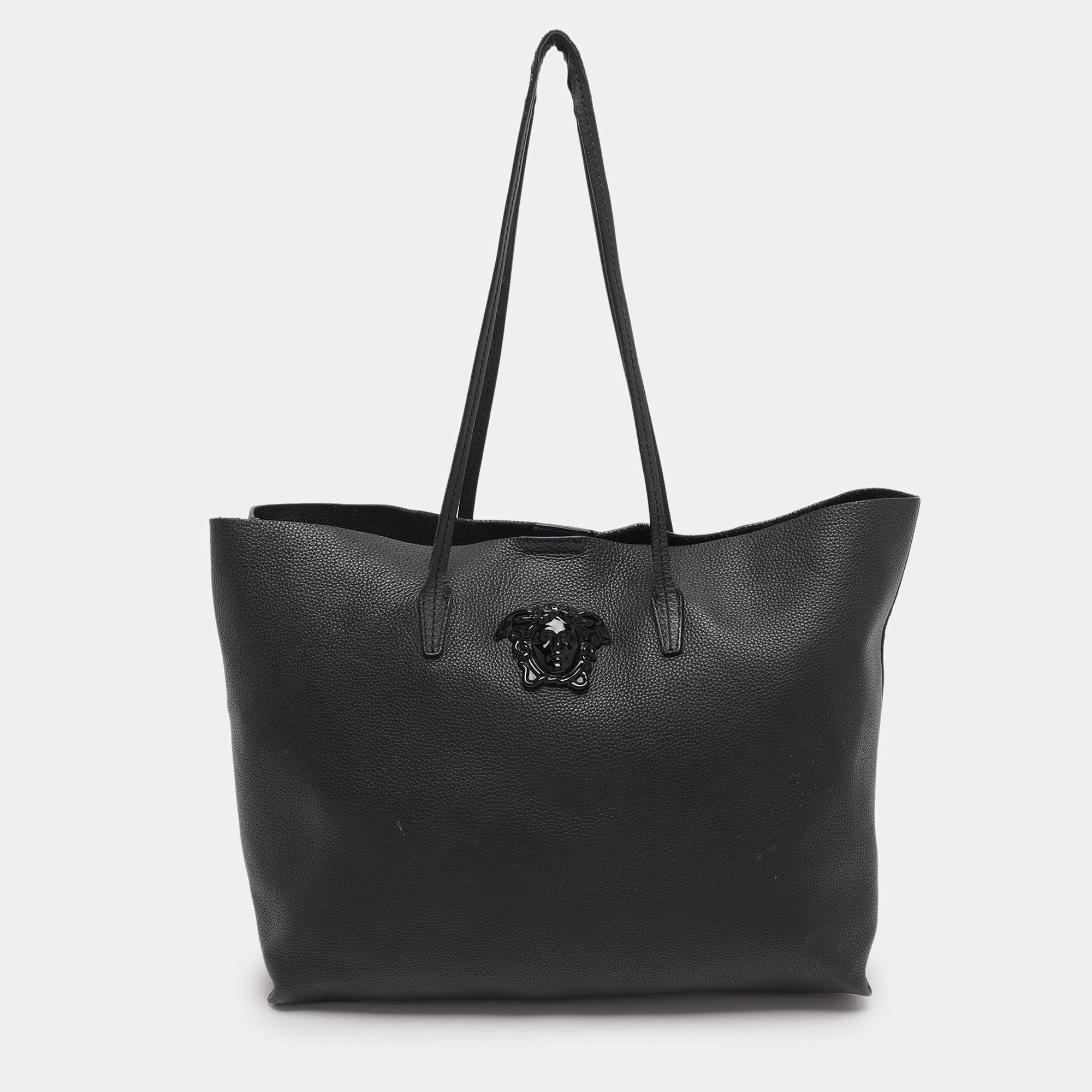 Pre Owned Versace Black Leather Palazzo Shopper Tote