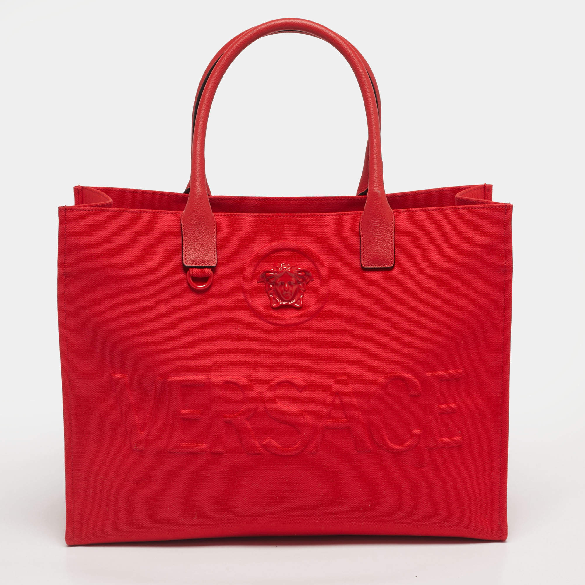 Pre Owned Versace Red Canvas and Leather La Medusa Logo Shopper Tote