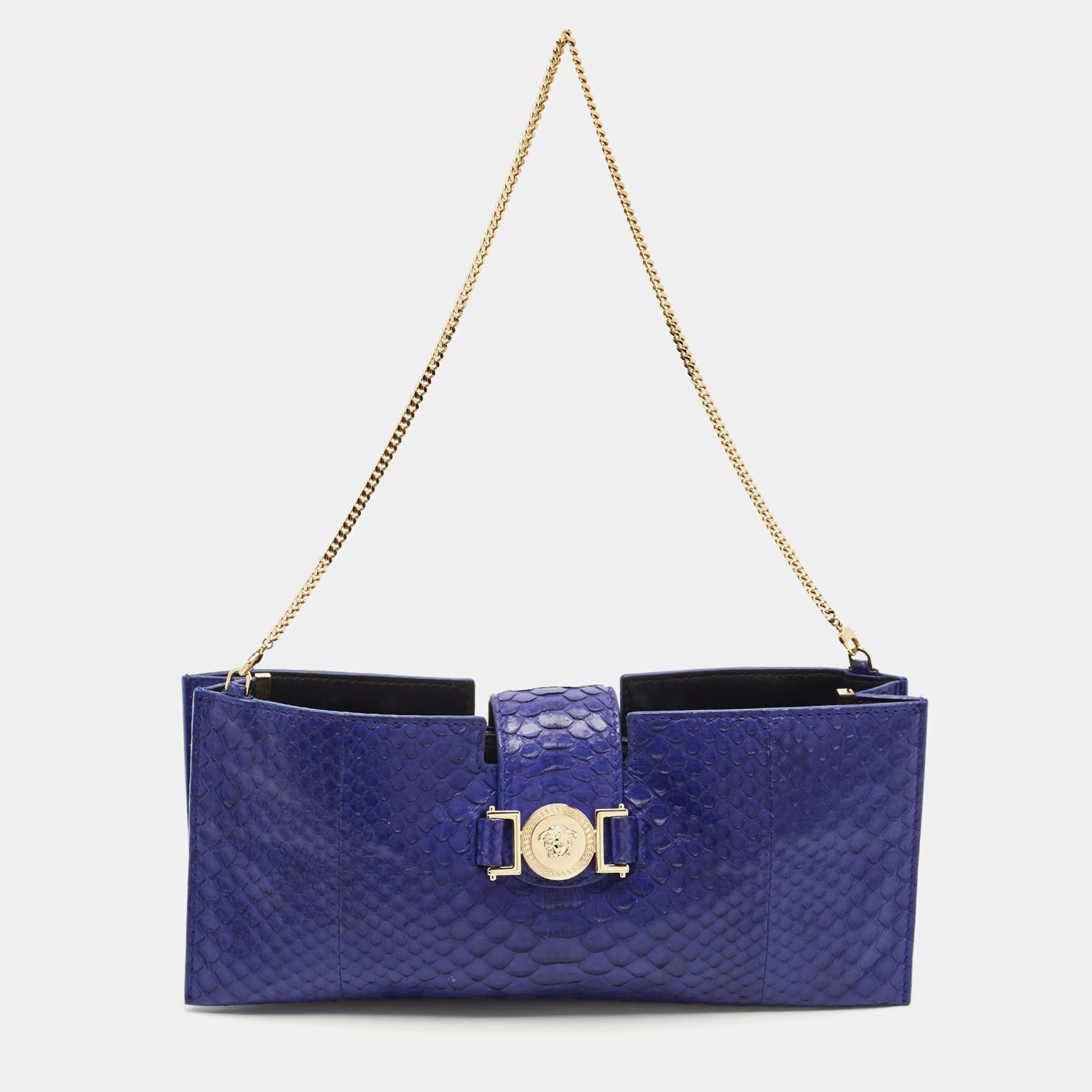 مملوكة مسبقًا Versace Medusa Blue Python Chain Clutch