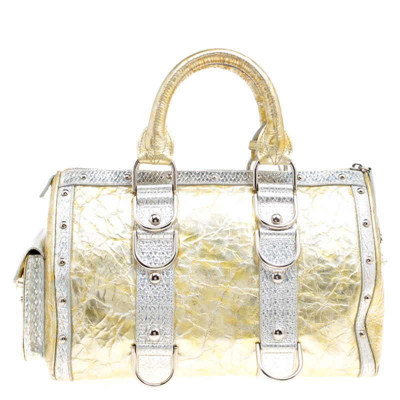 Versace Gold/Silver Ceramic Effect Leather Snap Out Of It Satchel