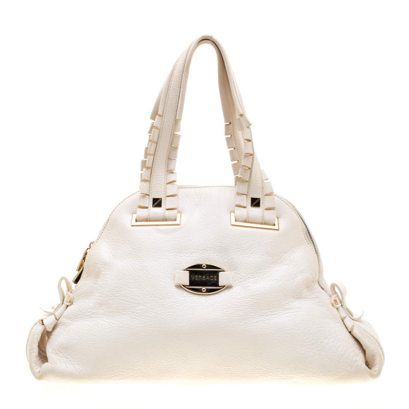 Versace Bag Off White Leather Dome Satchel Versace | The Luxury Closet