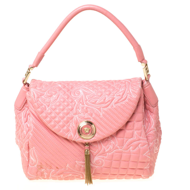 Pre Owned Versace Pink Leather Talia Vanitas Shoulder Bag