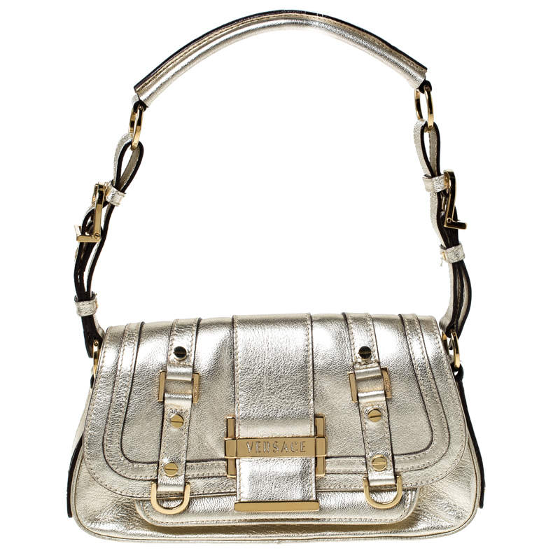 Versace Gold Metallic Leather Buckle Flap Shoulder Bag Versace | The ...
