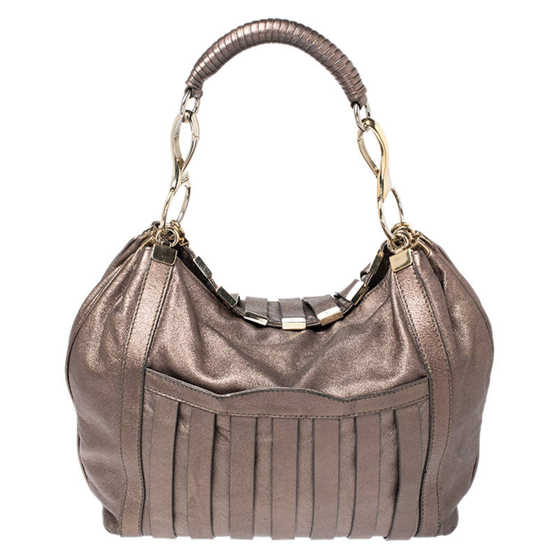 Versace Metallic Striped Leather Hobo
